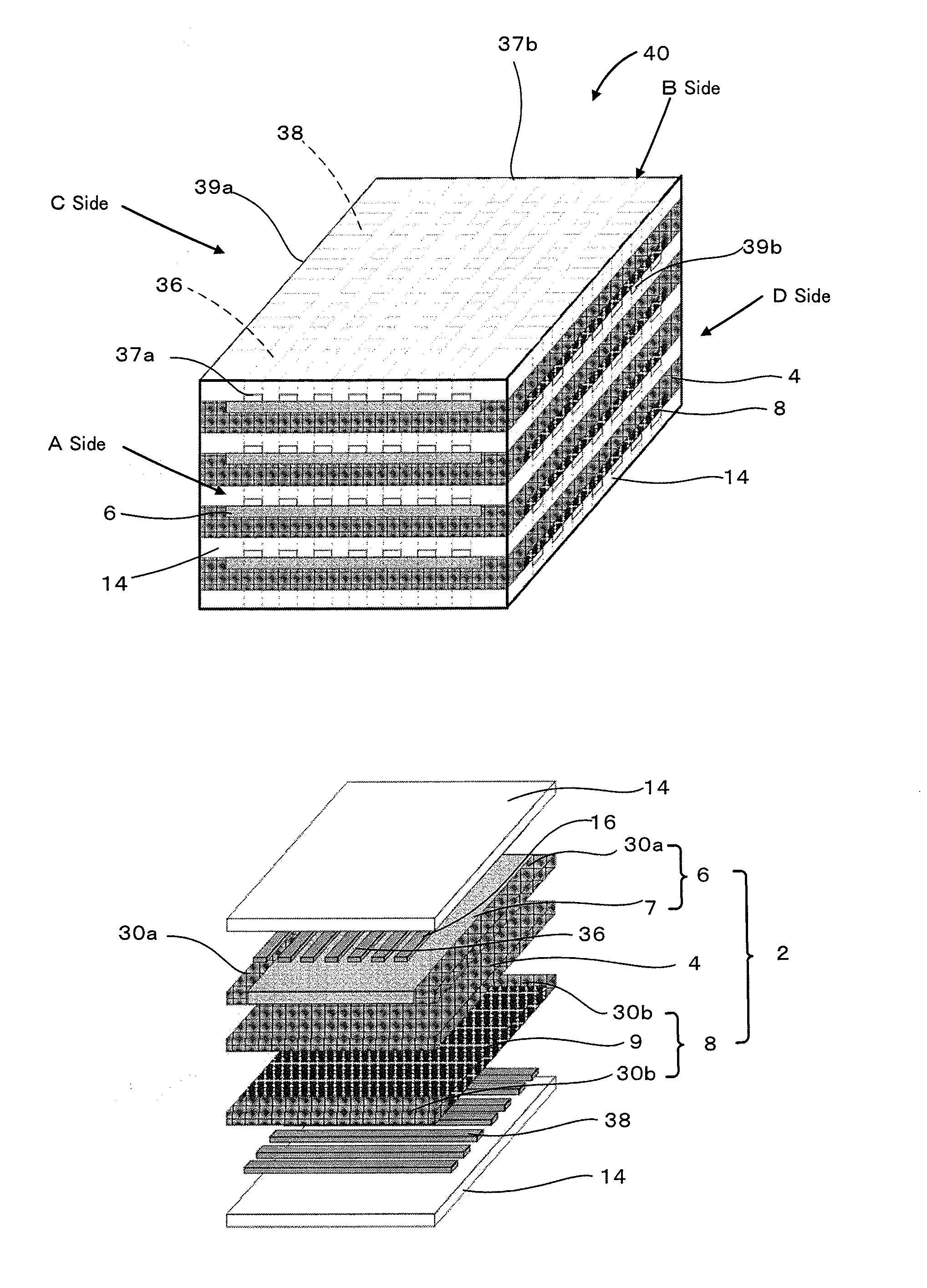 Stack structure for laminated solid oxide fuel cell, laminated solid oxide fuel cell and manufacturing method