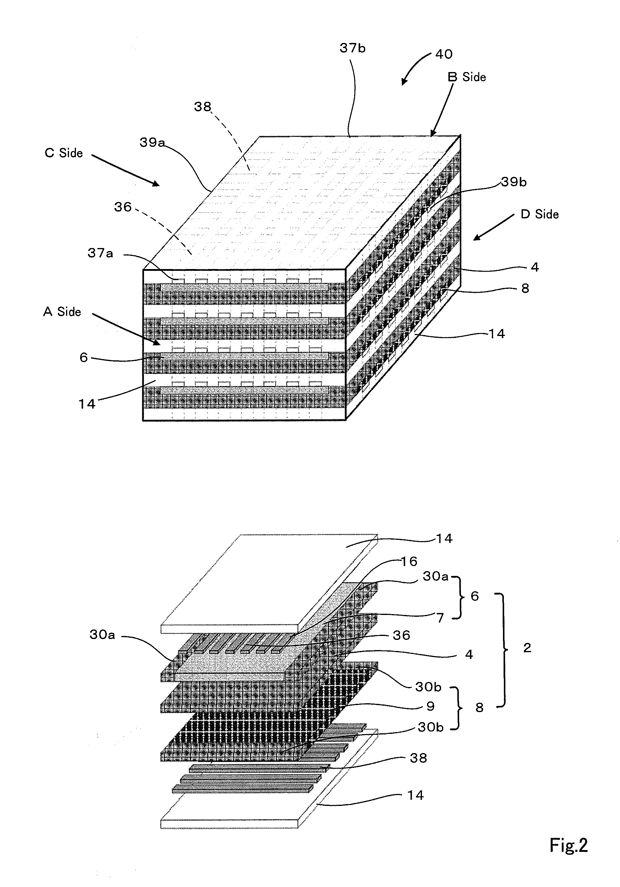 Stack structure for laminated solid oxide fuel cell, laminated solid oxide fuel cell and manufacturing method