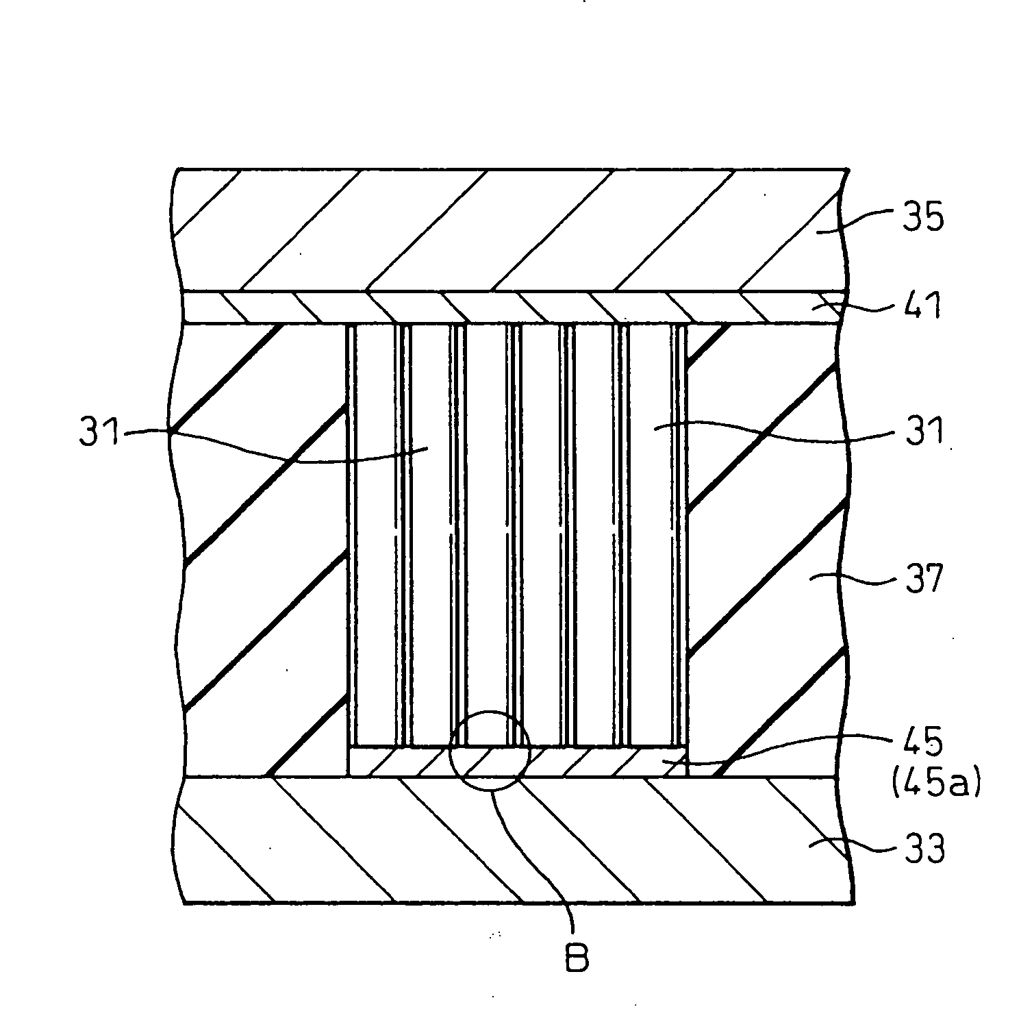 Method for growing carbon nanotubes, and electronic device having structure of ohmic connection to carbon element cylindrical structure body and production method thereof