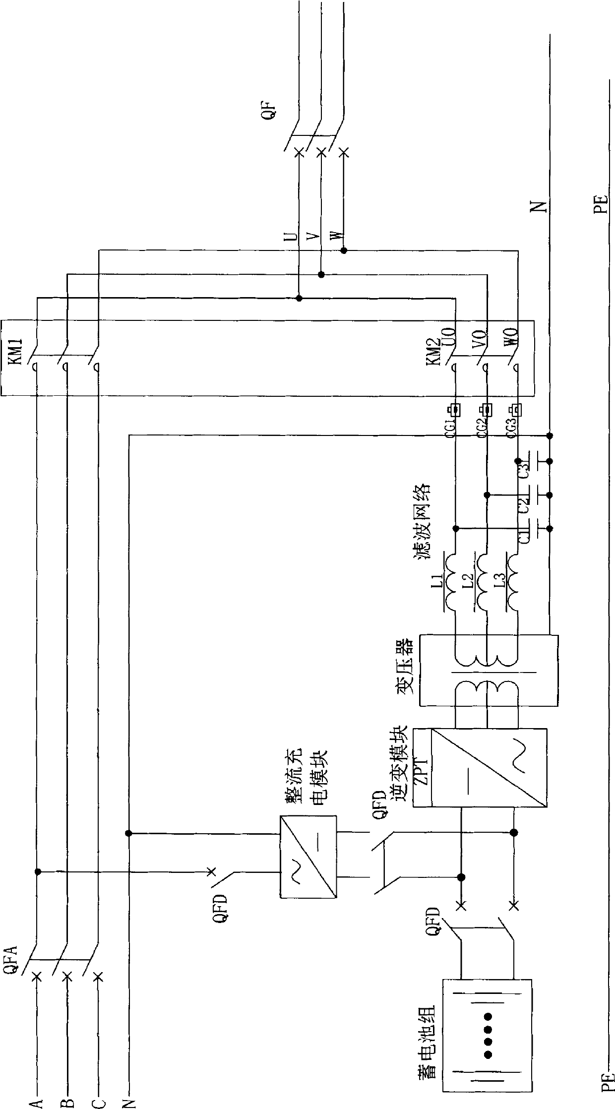 Back type emergency power supply