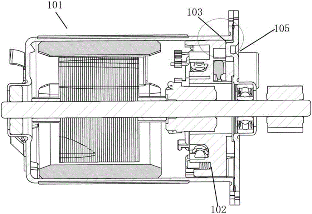 Motor and EMC element and/or grounding structure of ESD element