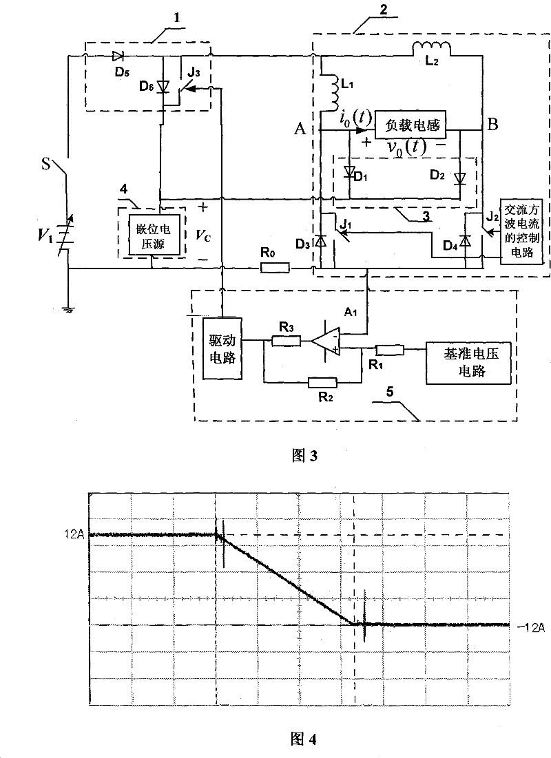 Broadband constant-amplitude AC square-wave current control method and device for inductive loads