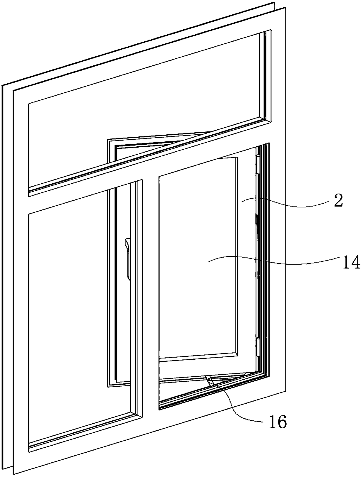 Casement window structure and sectional material with window frame and sash integrally connected in penetrating and inserted modes