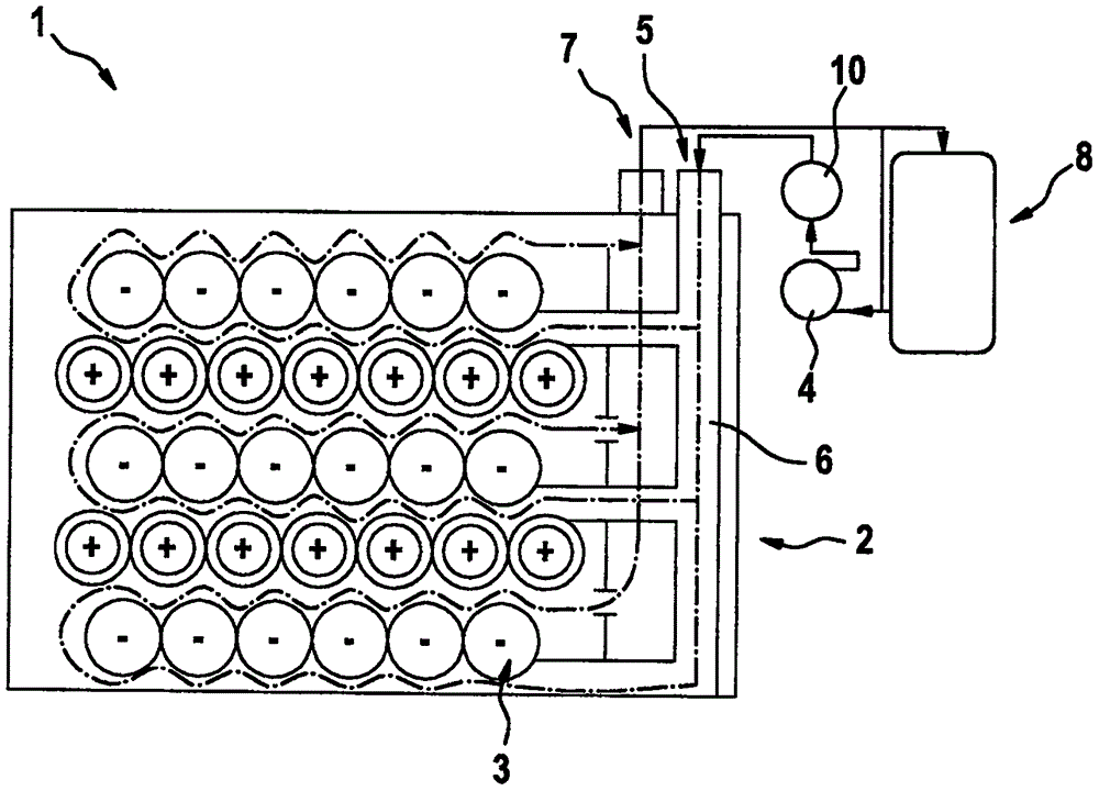 Battery module comprising shell, cells, and cooling device, and method for cooling cells of battery