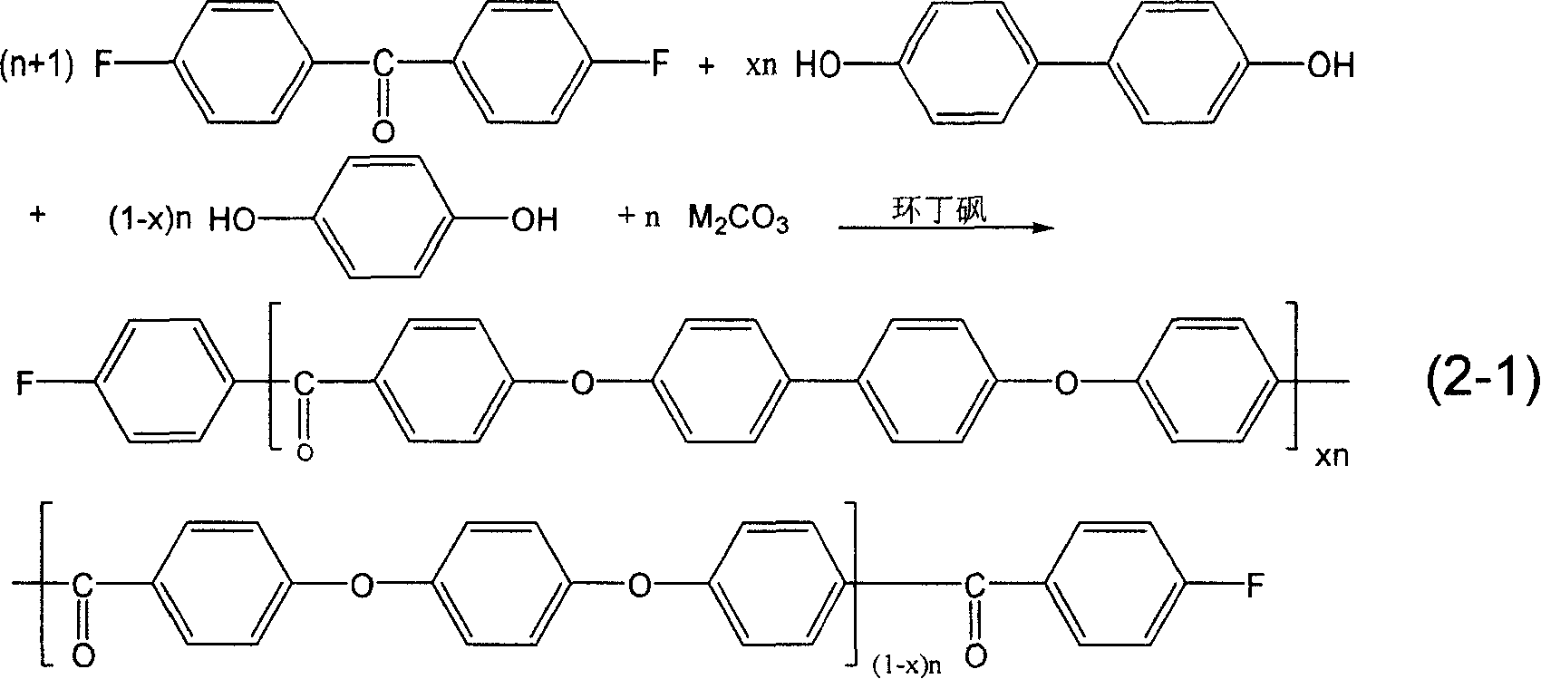 Synthesis method of ternary copolymer containing PEDEK and PEEK using sulfolane as solvent