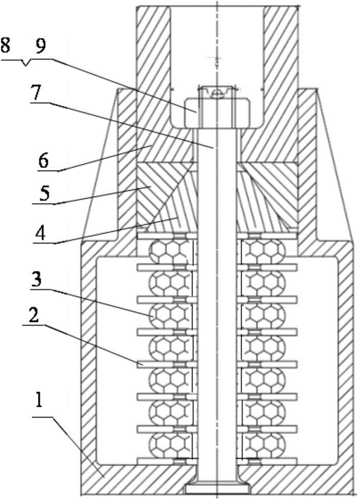 High polymer elastic component and metal friction component combined buffer with polygonal housing
