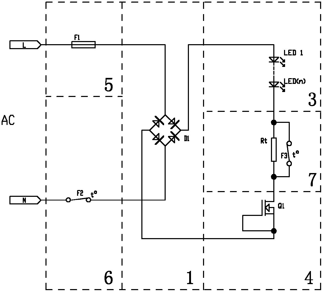 LED (Light-emitting Diode) lamp with temperature-control protective circuit