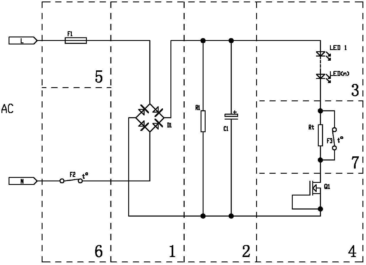 LED (Light-emitting Diode) lamp with temperature-control protective circuit