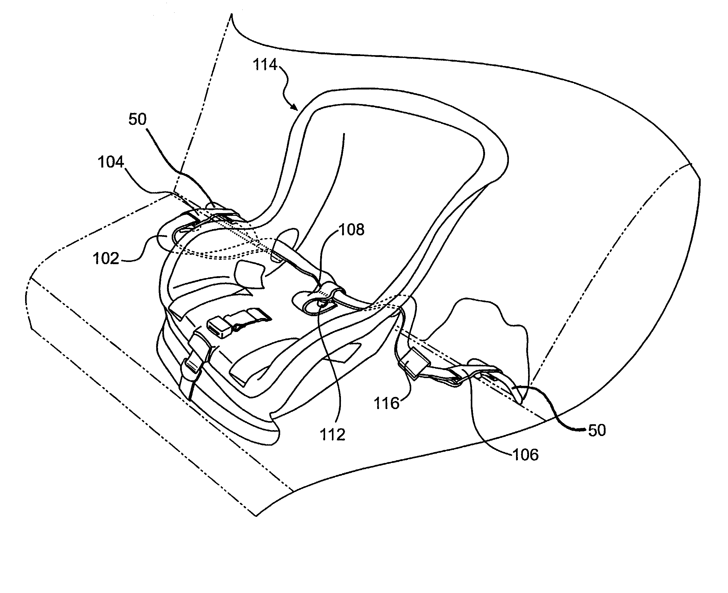 Child vehicle seat having permanently attached latch system