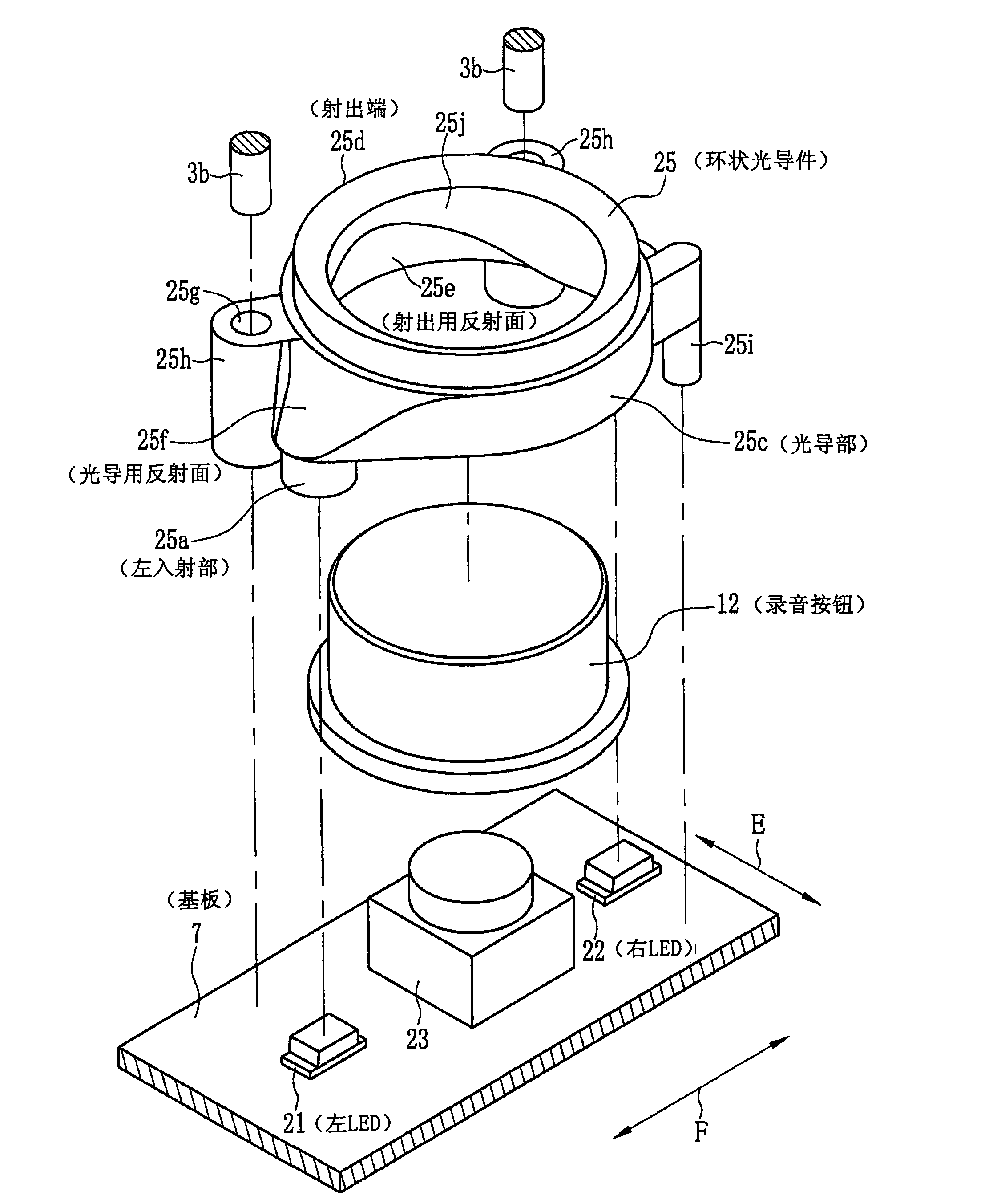 Ring shaped light guide and electronic equipment with the same