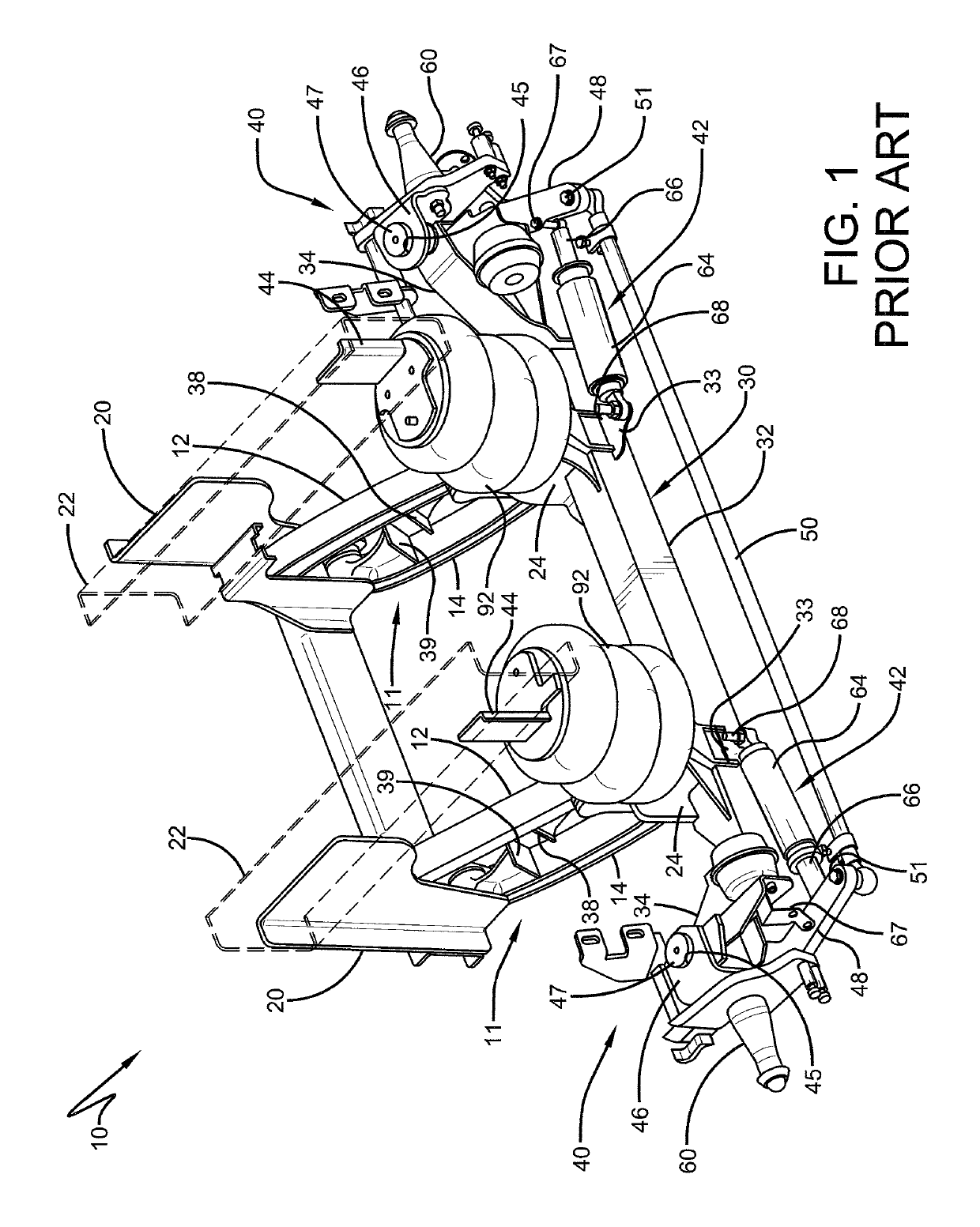 Steering centering/damping mechanism for a steerable heavy-duty vehicle axle/suspension system