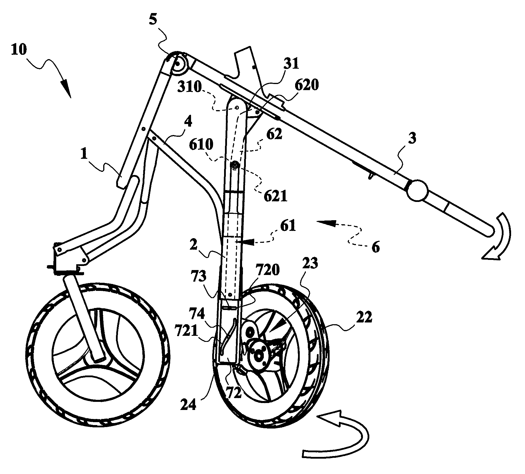 Foldable jogging stroller frame with an auto-swiveling mechanism for rear wheel sets thereof