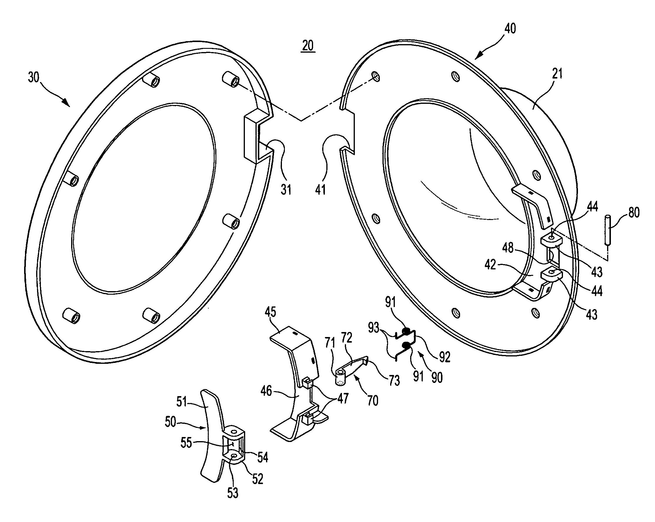 Door of washing machine and assembling structure and assembling method thereof