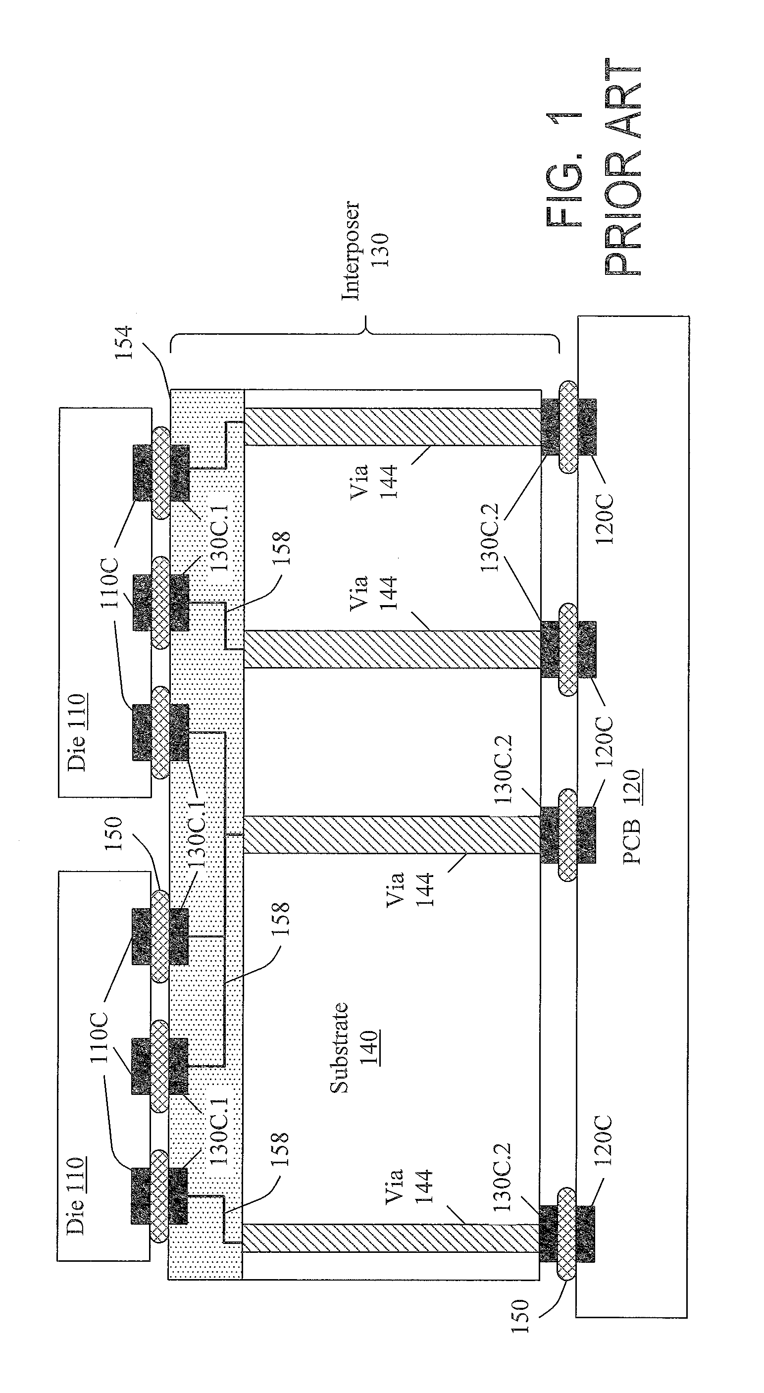Substrates with through vias with conductive features for connection to integrated circuit elements, and methods for forming through vias in substrates