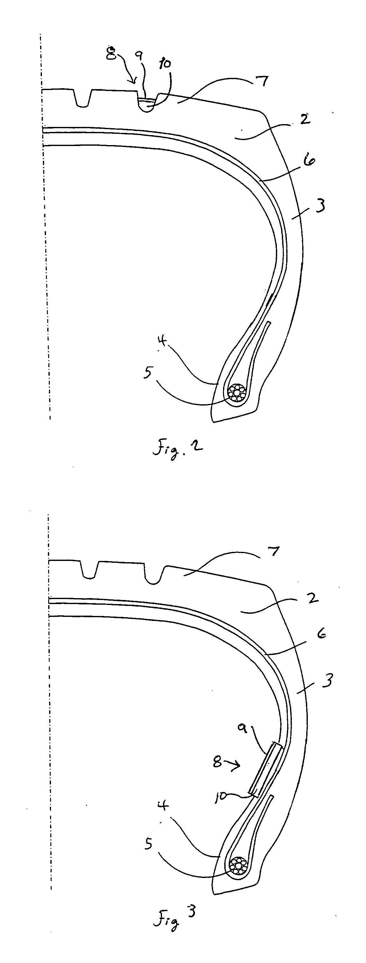 Tire having an element or covering attached to a surface thereof