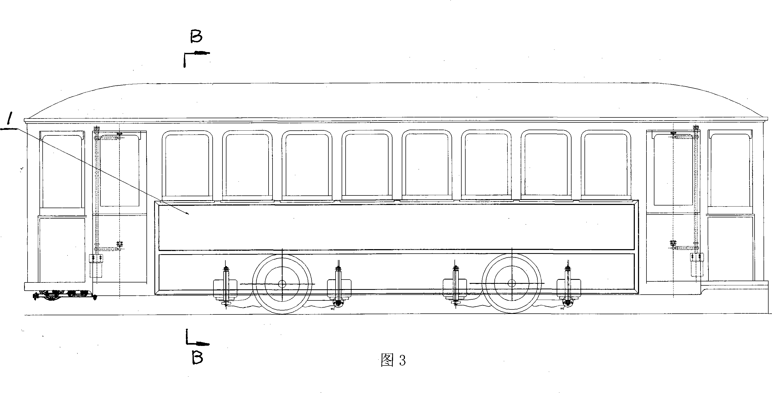 Low-floor railroad (light rail) car for U-shape structure frame