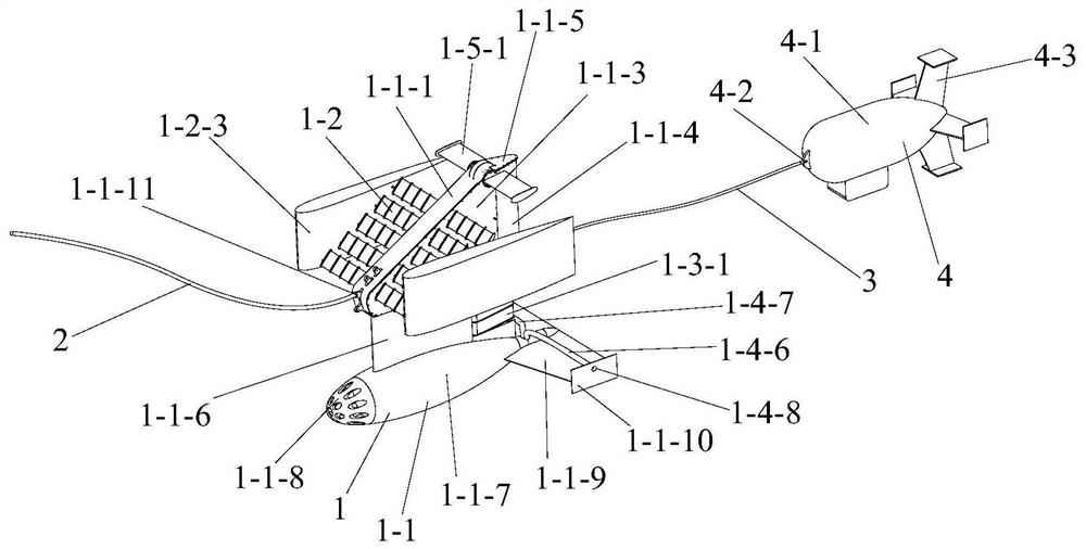 A two-body underwater towing device with hydraulic forced sinking attitude stability