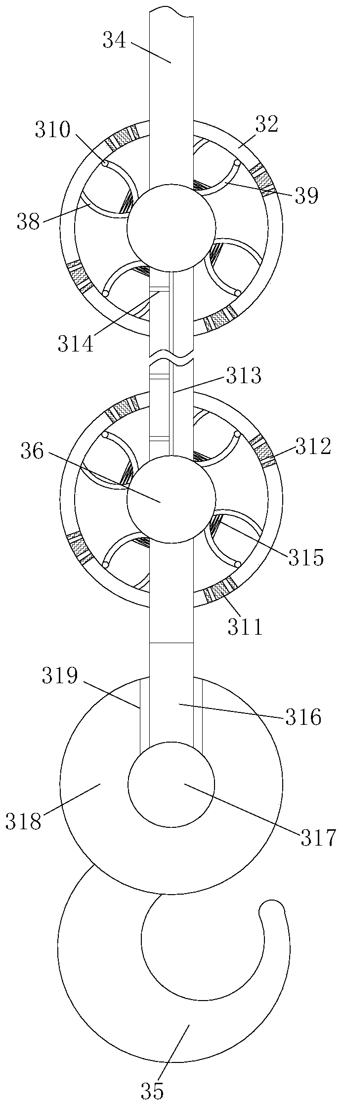 Twisted rope lifting device with anti-breaking function based on hub machining