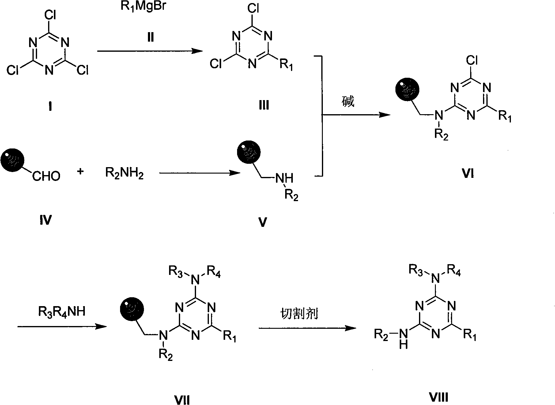 2,4,6-tri-substituted-1,3,5-triazine derivates library and preparation method