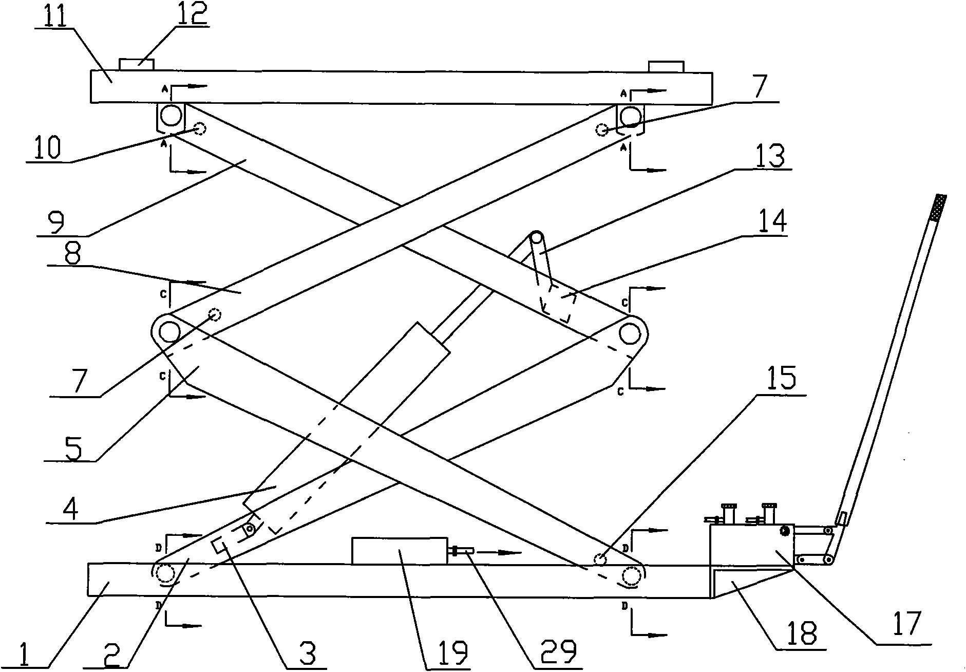 Manual hydraulic lifting table