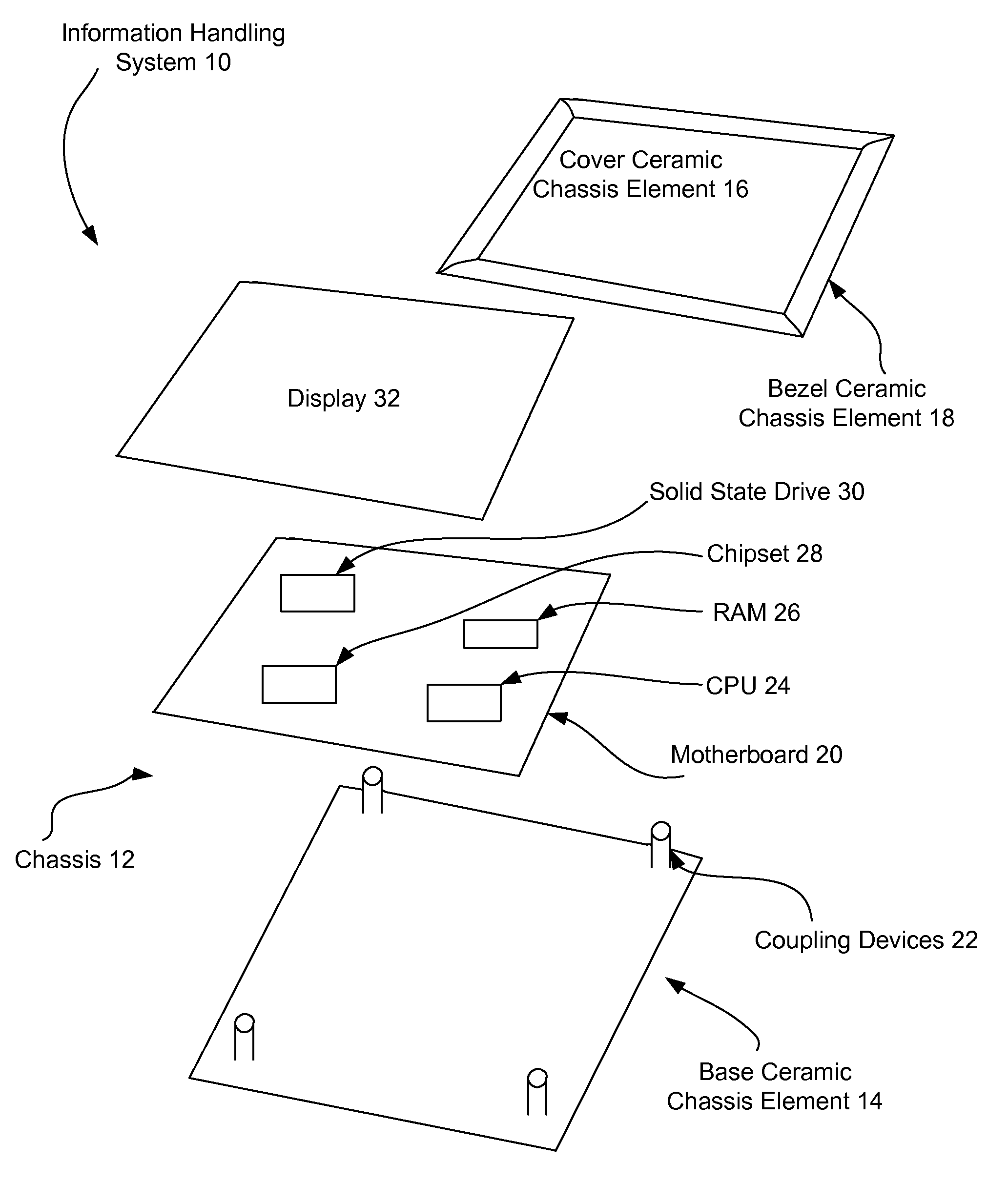 Information handling system ceramic chassis