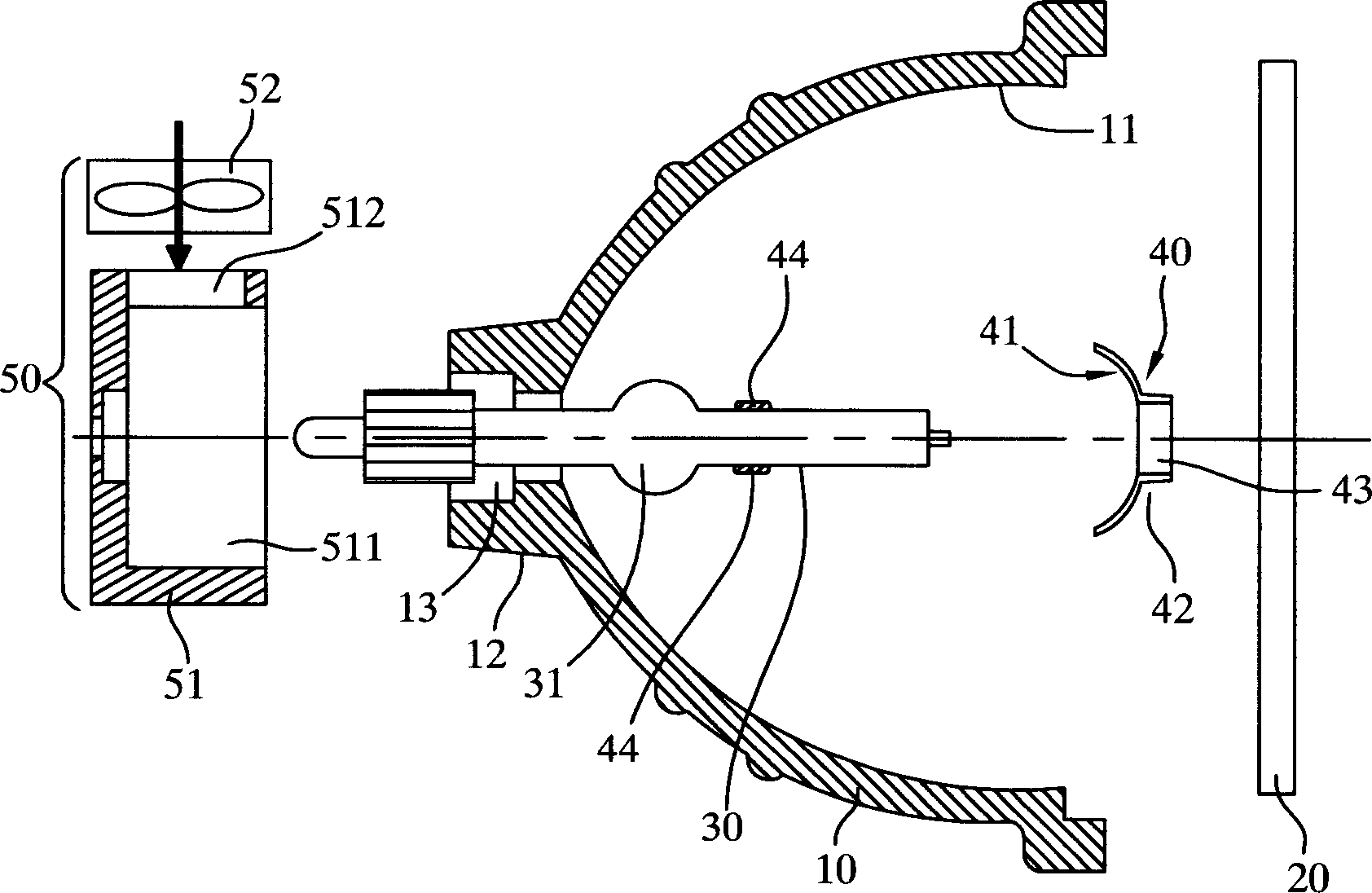 High-voltage gas discharge lamp with assistant reflection device