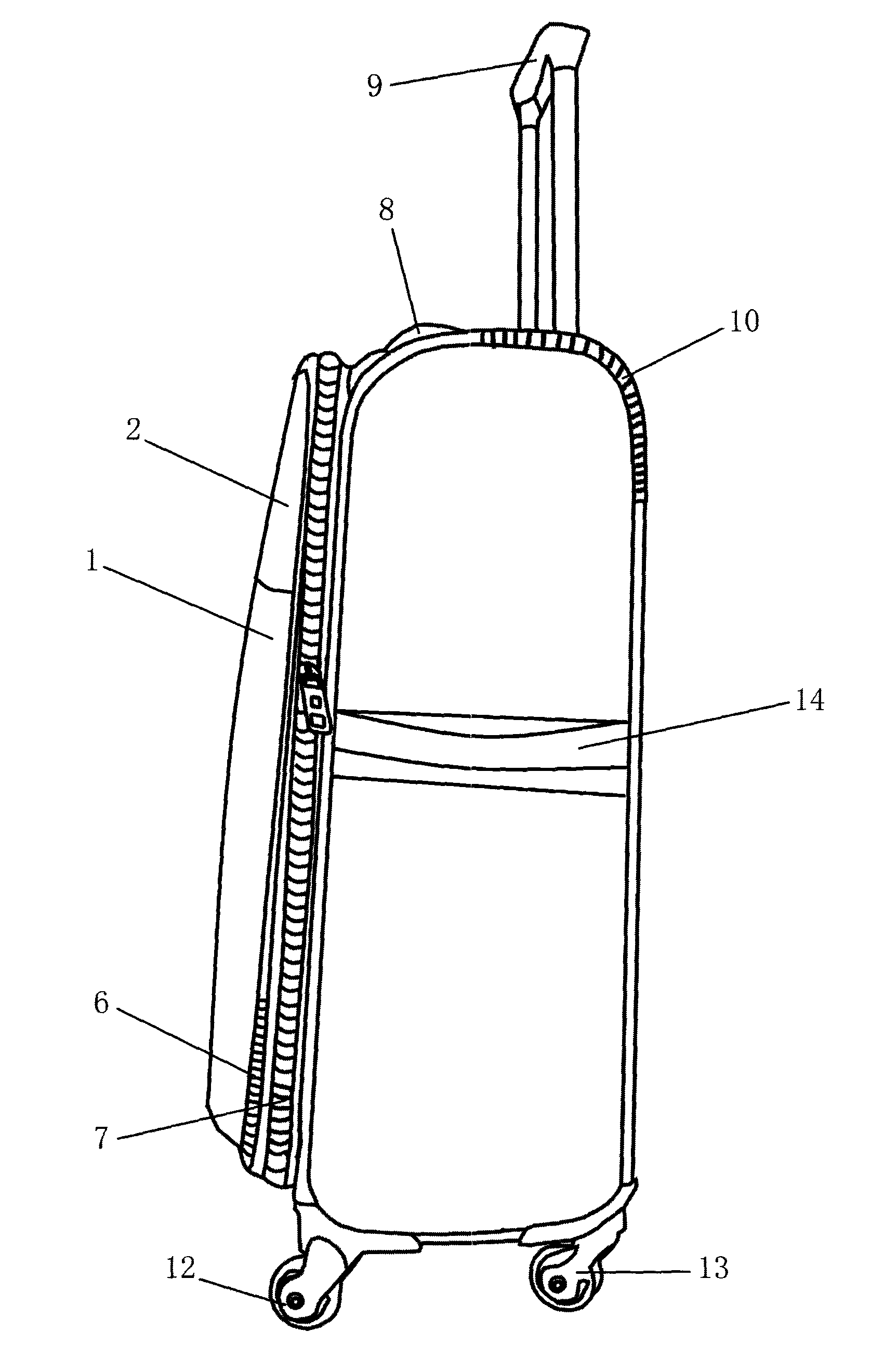 Draw-bar box with front inserting pocket