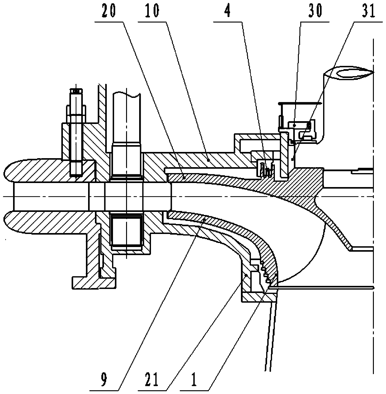 High water head water pump turbine rotating wheel double sealing pressure decreasing structure