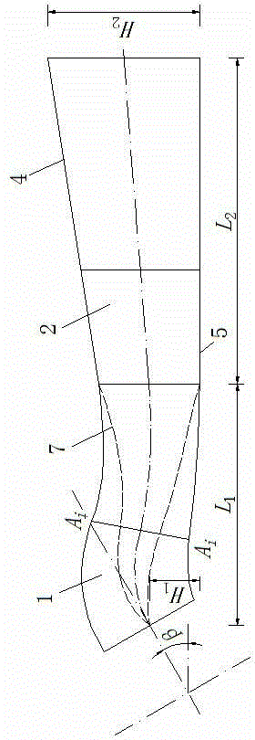 Series of inclined water outlet flow passages with excellent hydraulic performance and application method thereof