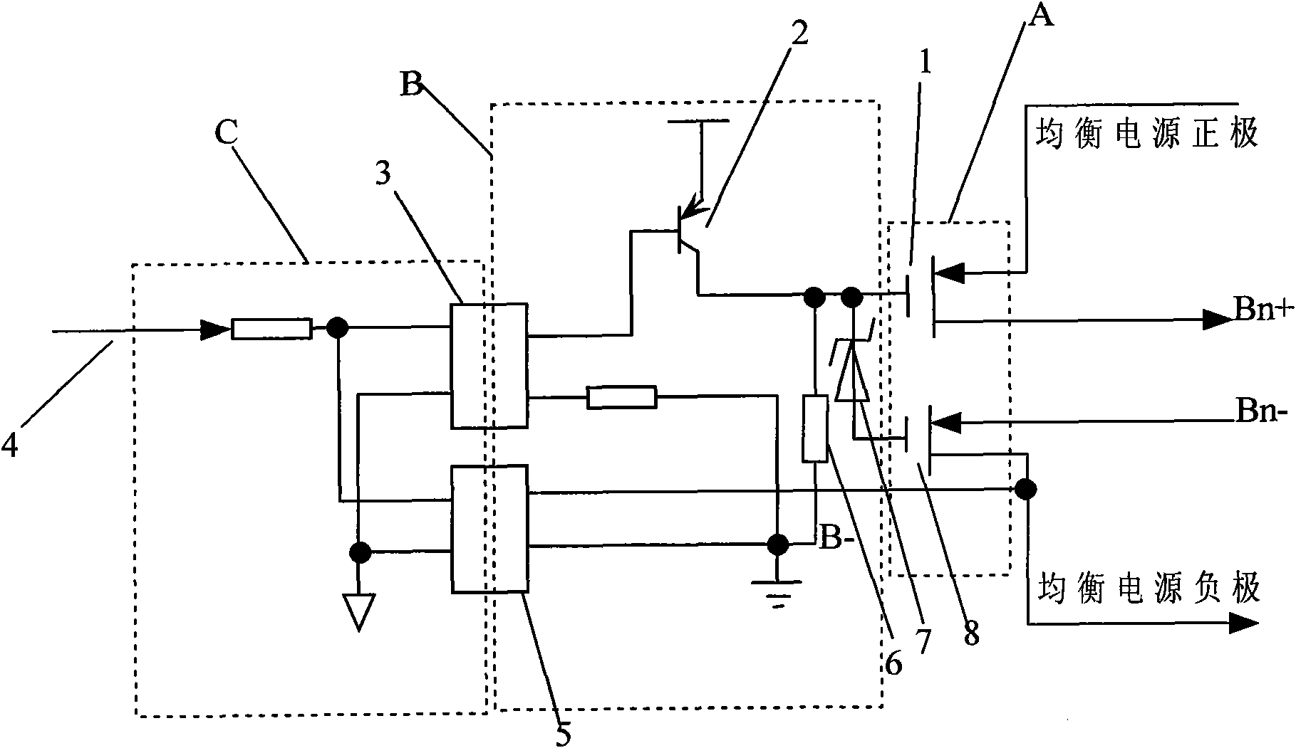 Electronic switch type equalizing circuit of power battery management system