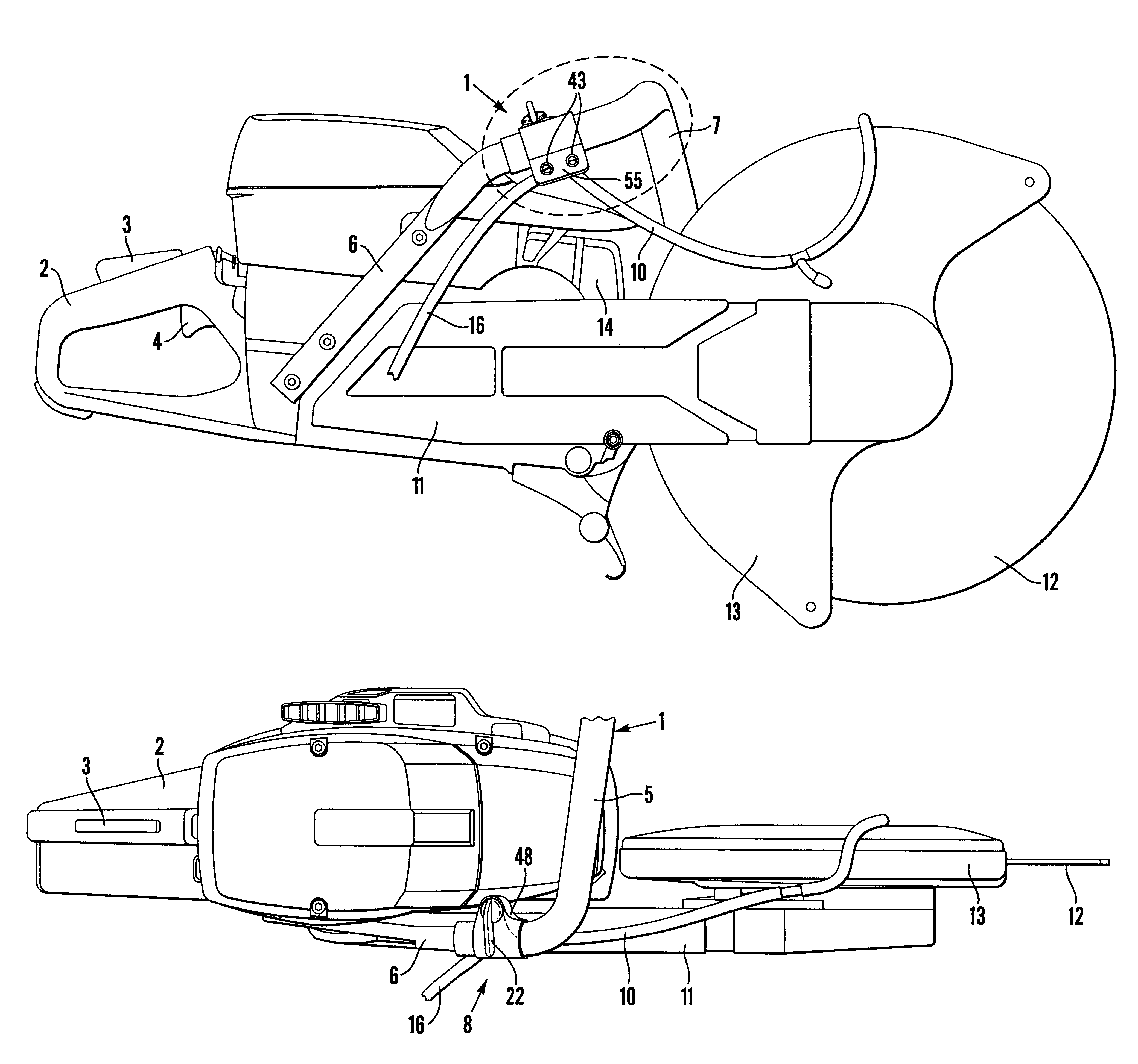 Device on a portable cutting or sawing machine
