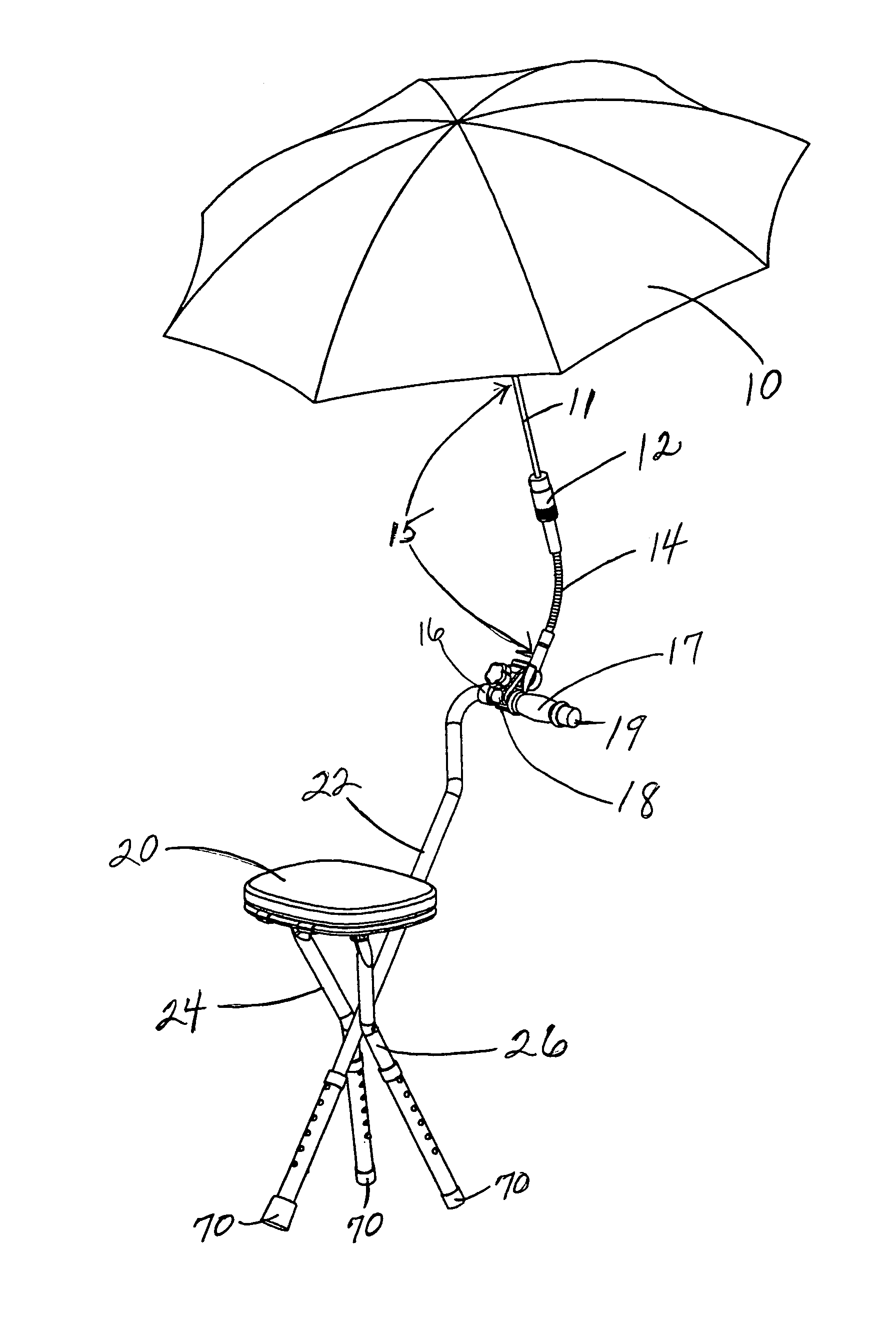 Portable chair and cane with umbrella