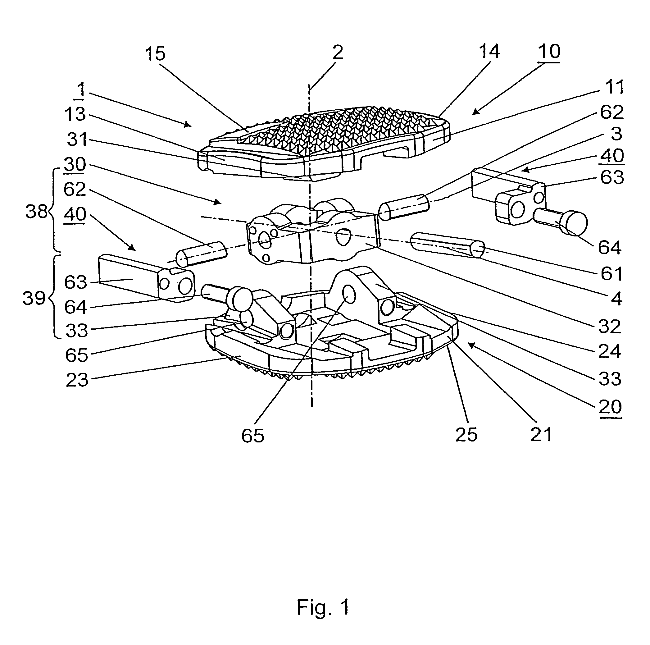Intervertebral implant comprising joint parts that are mounted to form a universal joint
