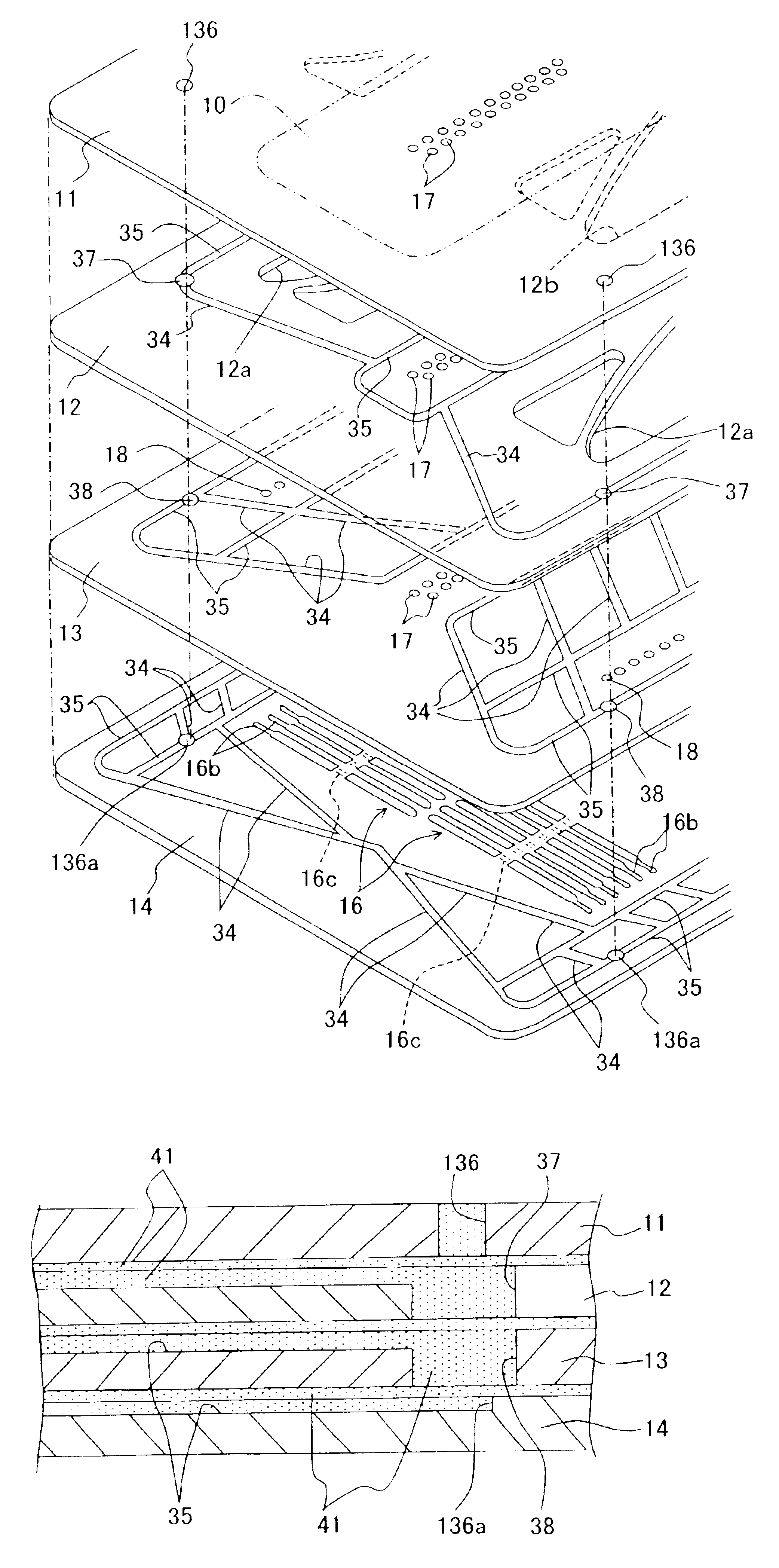 Thin plate stacked structure and ink-jet recording head provided with the same