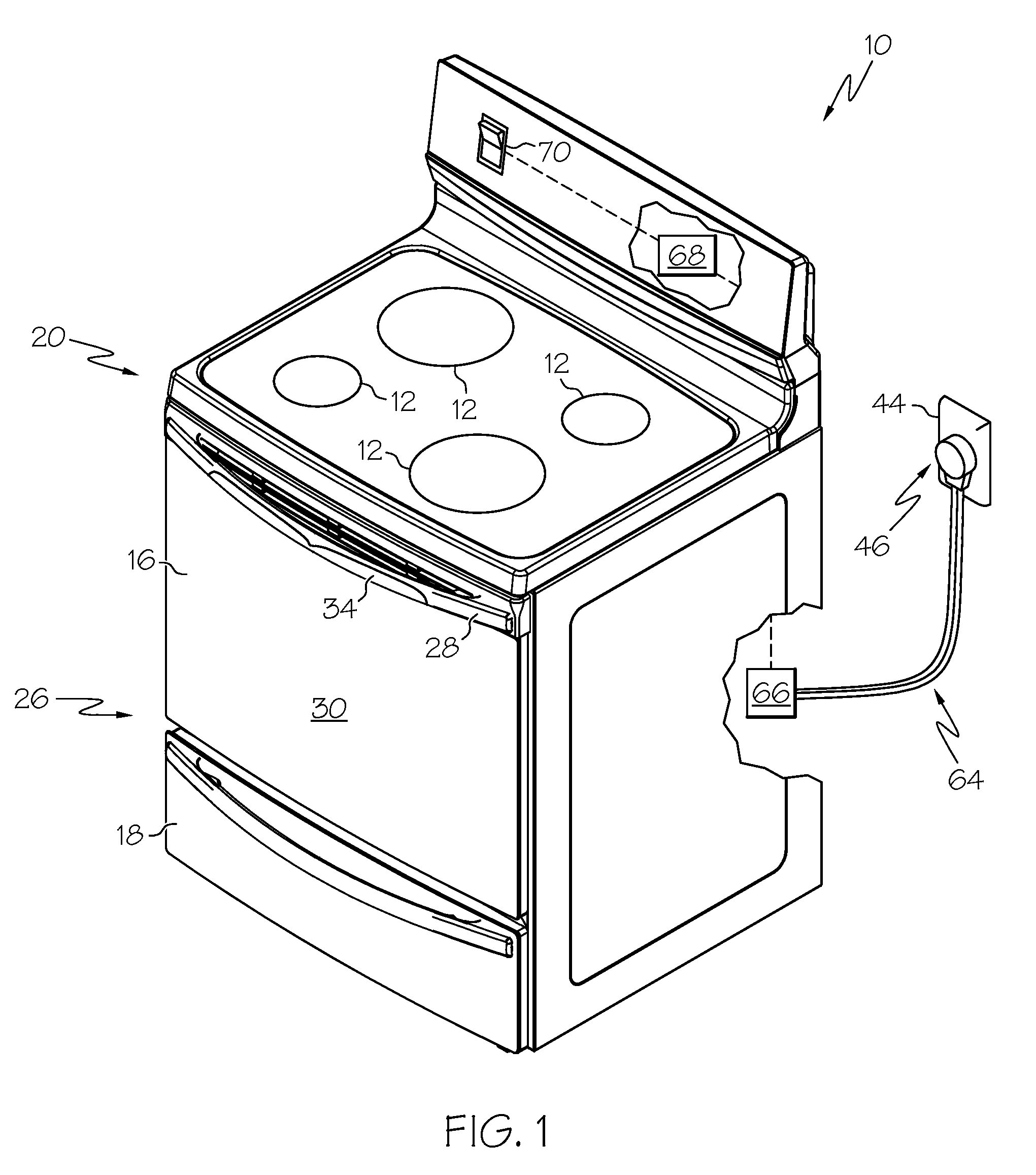 Electric current conduction system for appliance