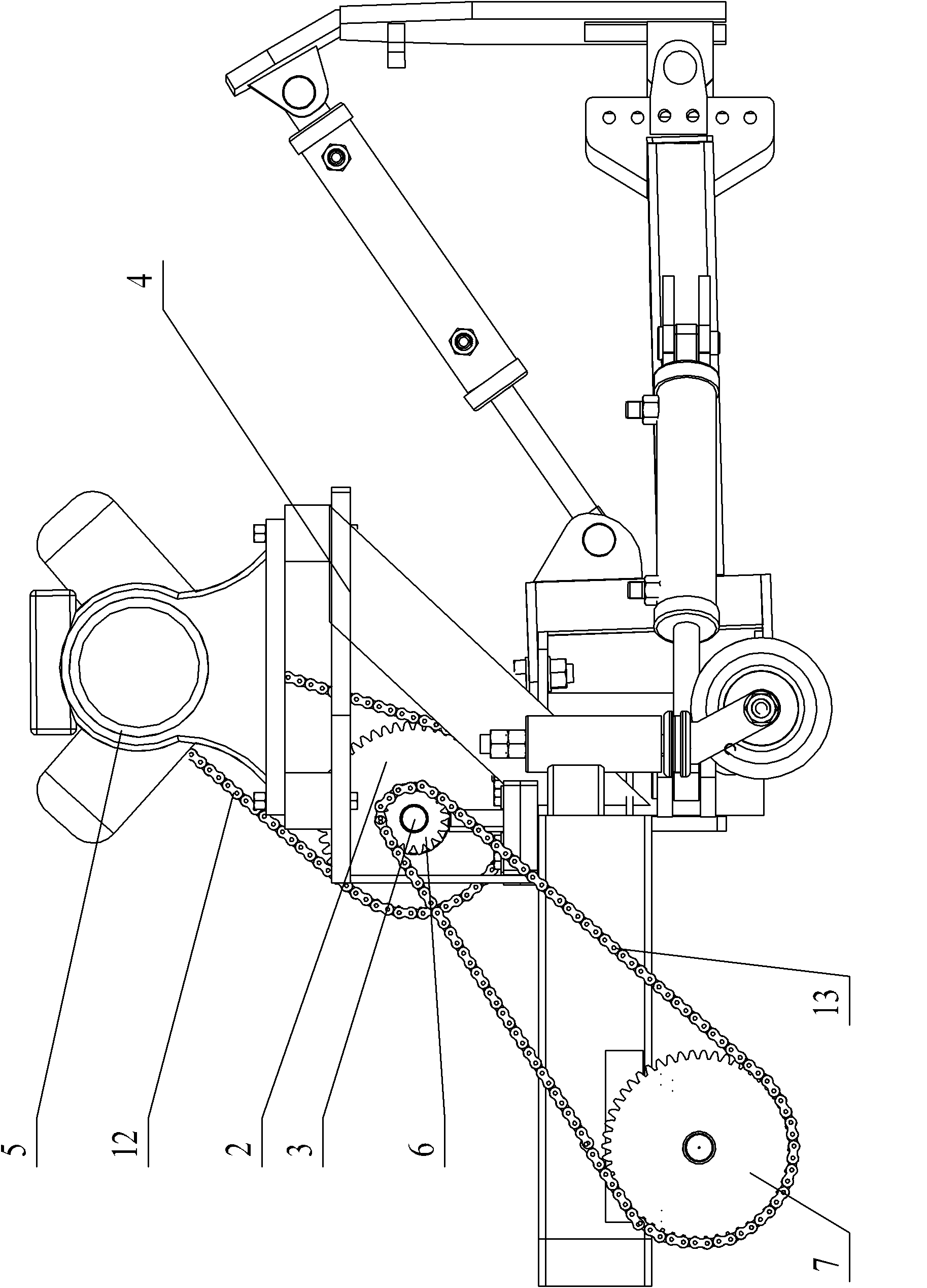 Inverted tooth chain output transmission device for snow caster