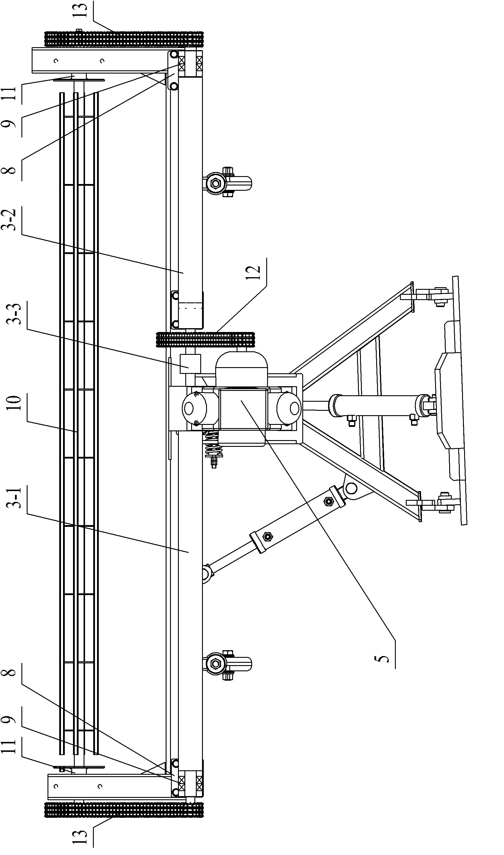 Inverted tooth chain output transmission device for snow caster