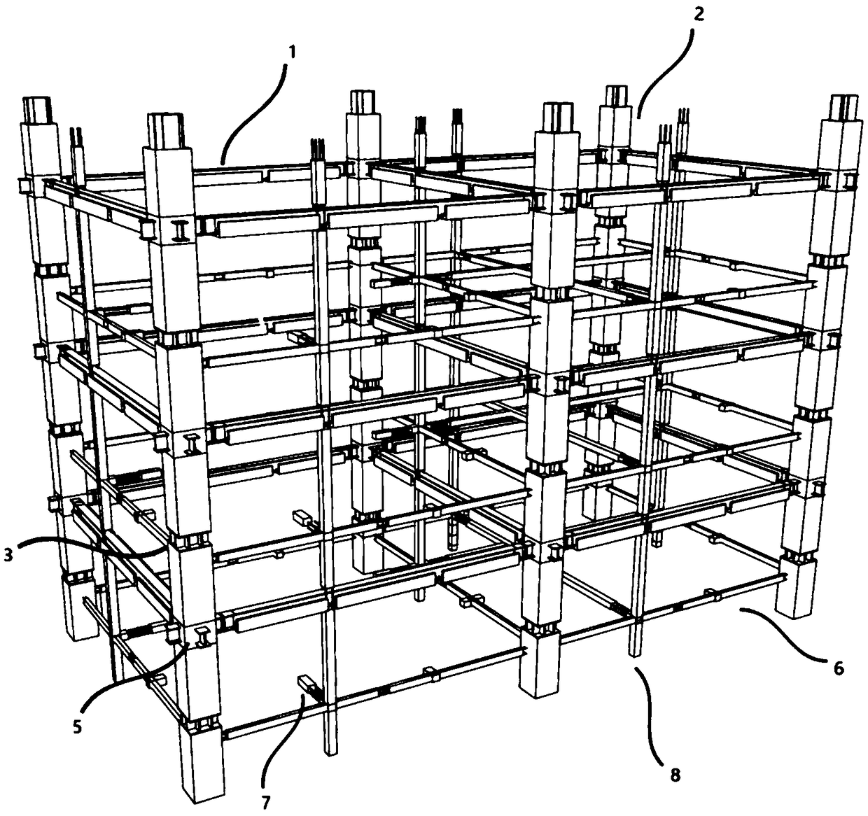 Partially prefabricated steel reinforced concrete mega-frame structure and construction method
