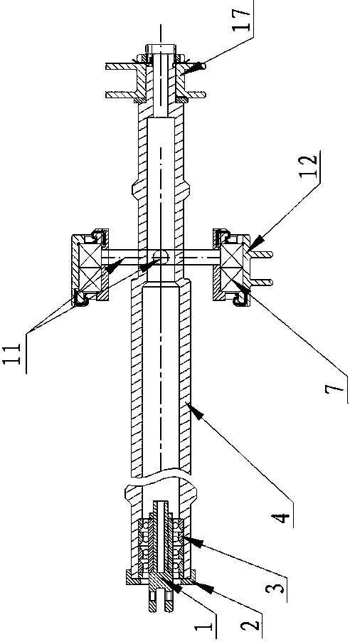 A coaxial counter-rotating propeller pitch changing device
