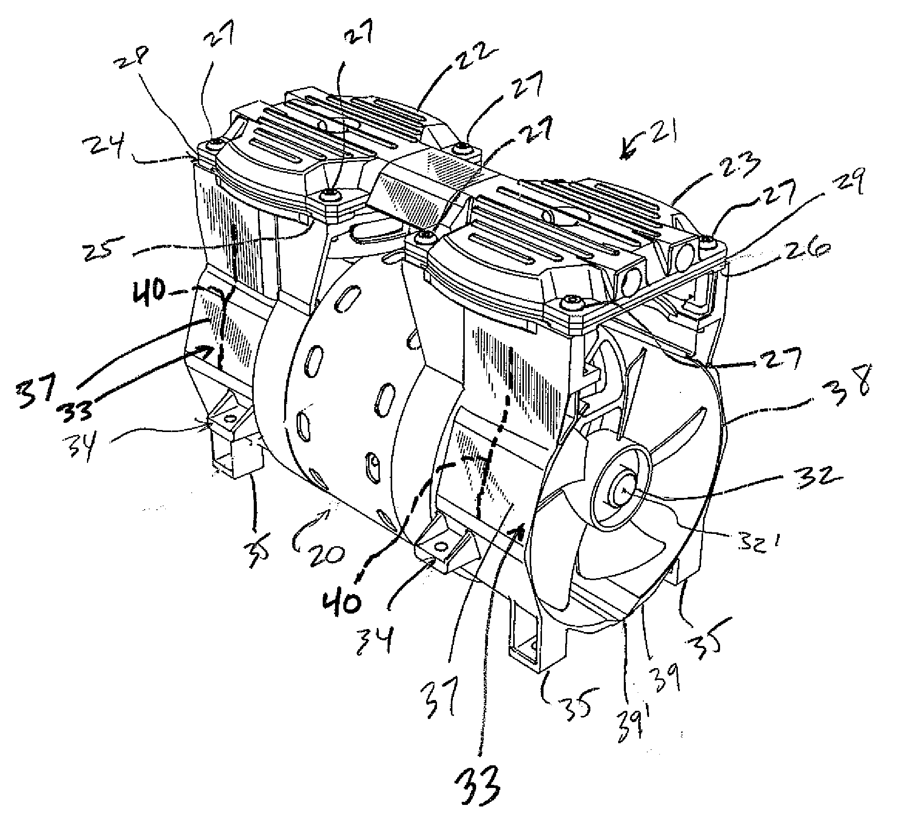 Dual-cylinder rocking piston compressor