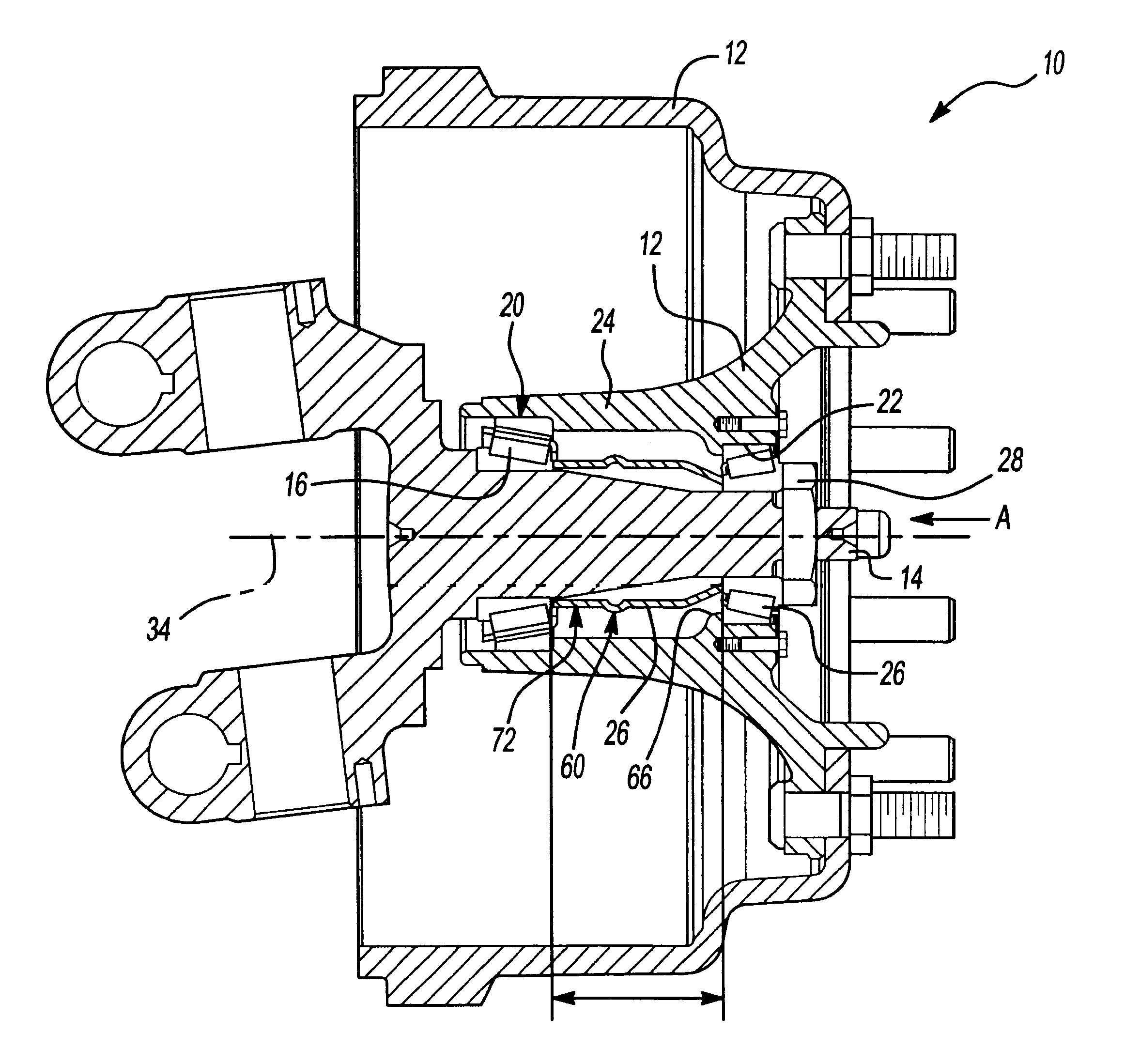 Method and device for adjusting bearing assembly for a wheel hub