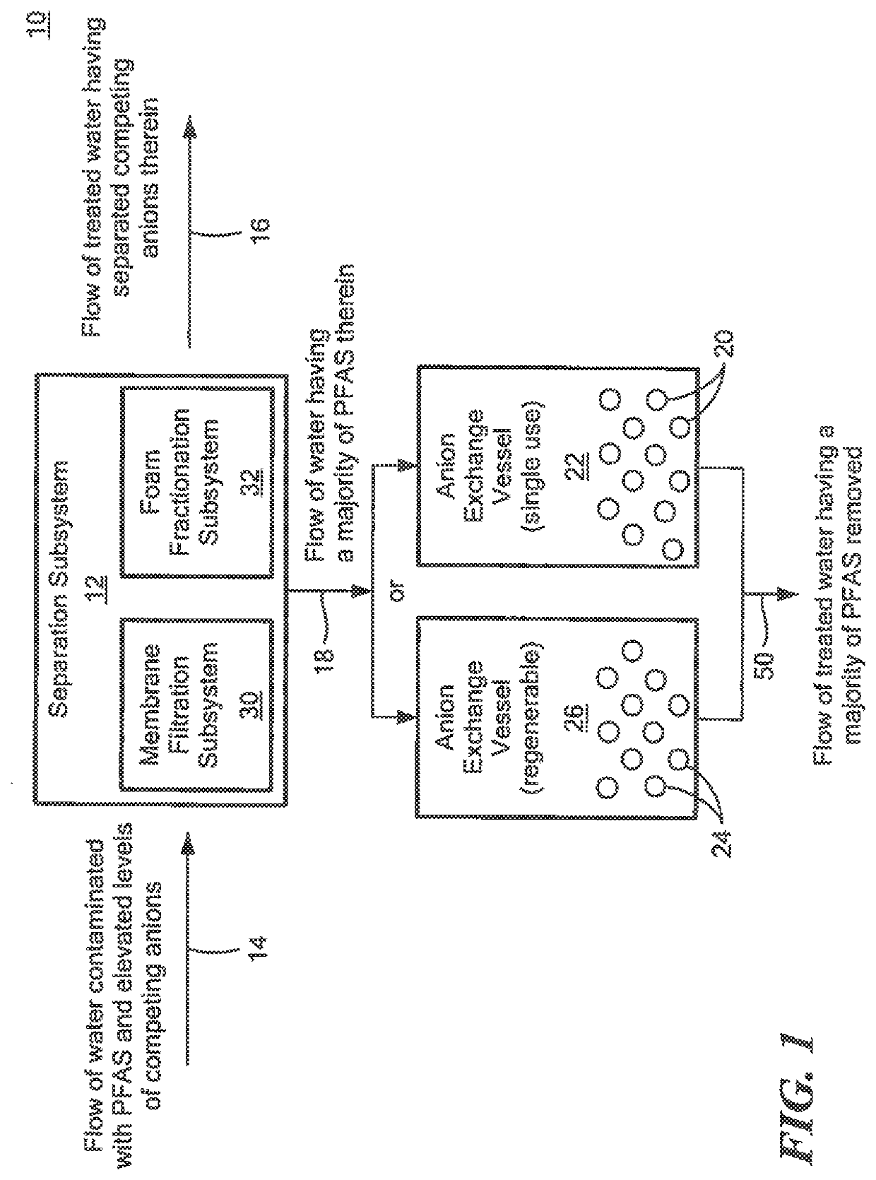 System and method for separating competing anions from per- and polyfluoroalkyl substances (PFAS) in a flow of water