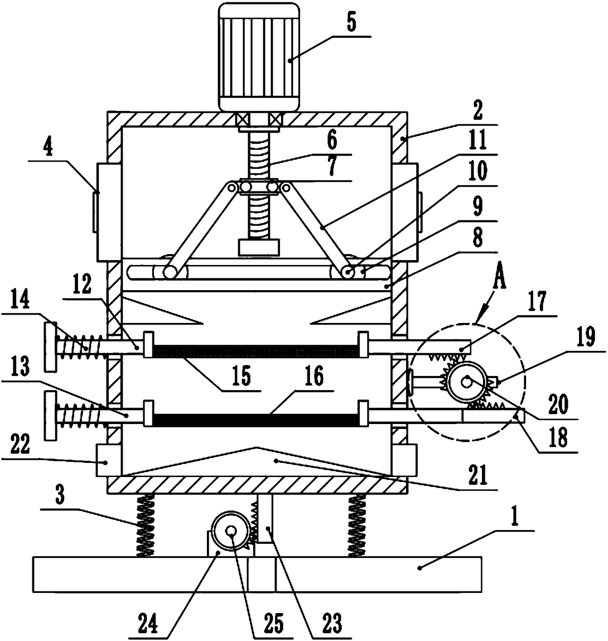 Gear driven vibrating activated carbon grinding screening device