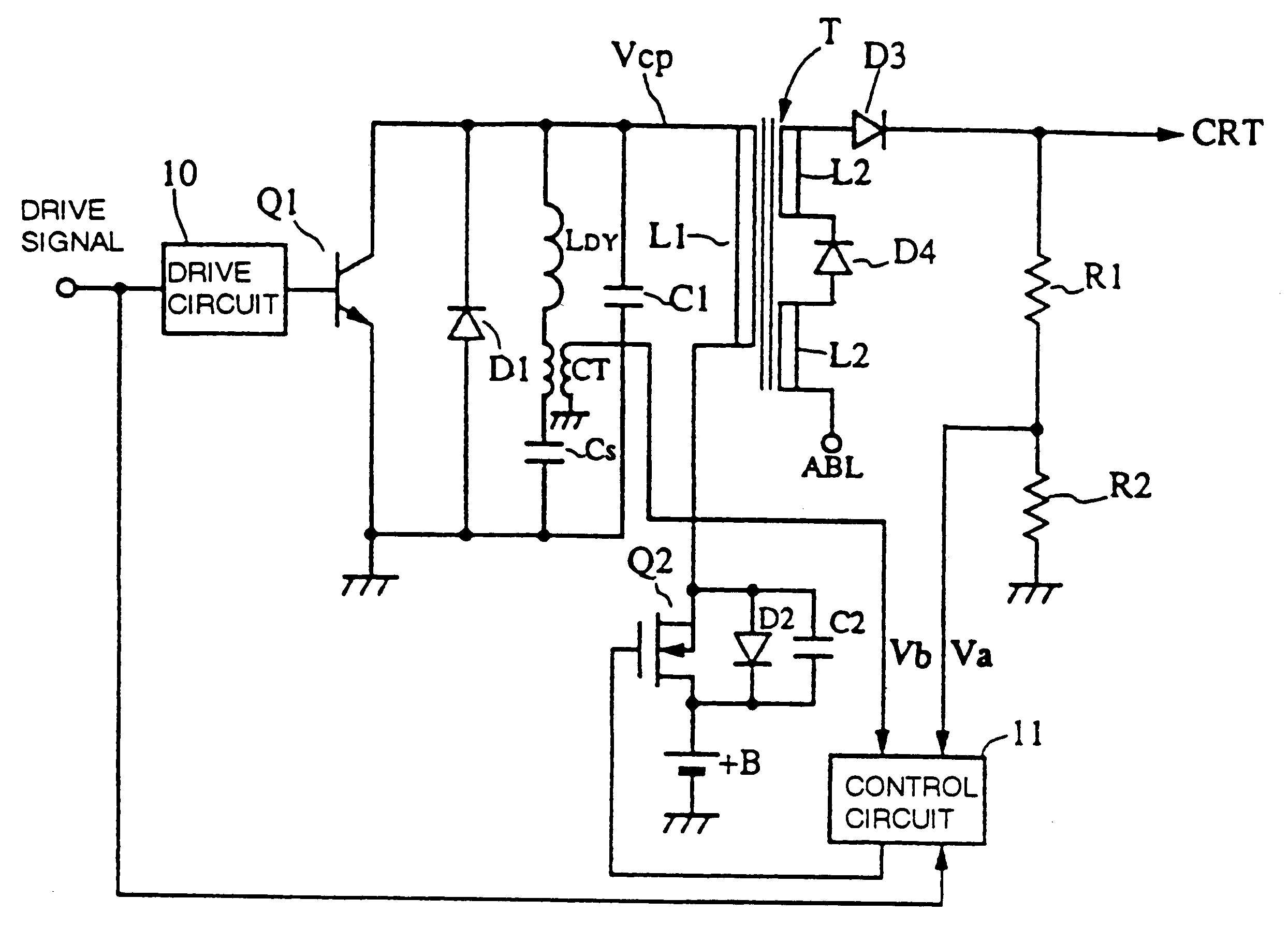 Deflection current/high voltage integration type power supply