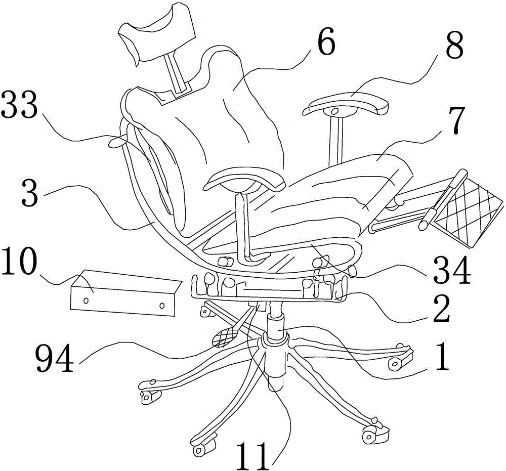 Embracing-lying type wide-swing structure of leisure-type working chair