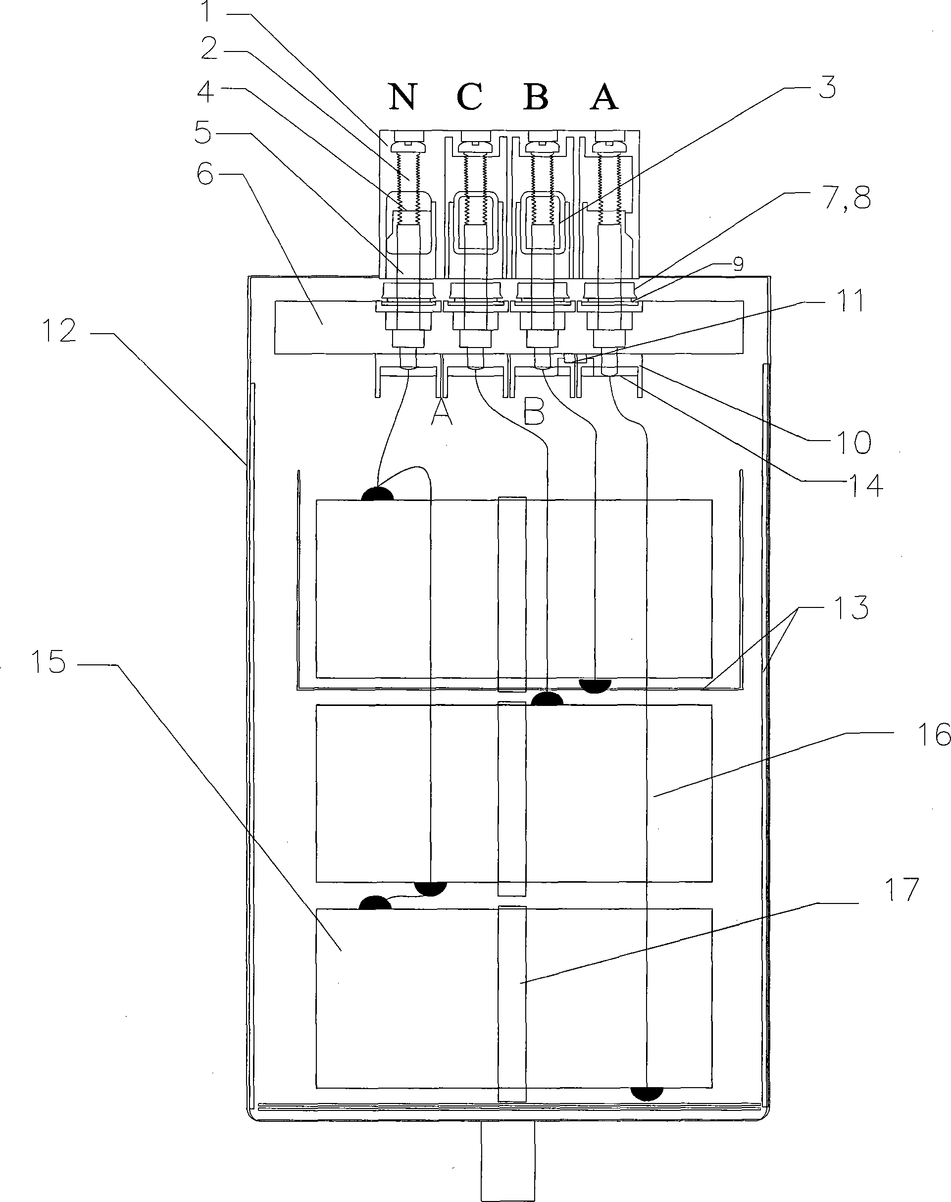 Split-phase compensation self-healing type reactive compensation capacitor