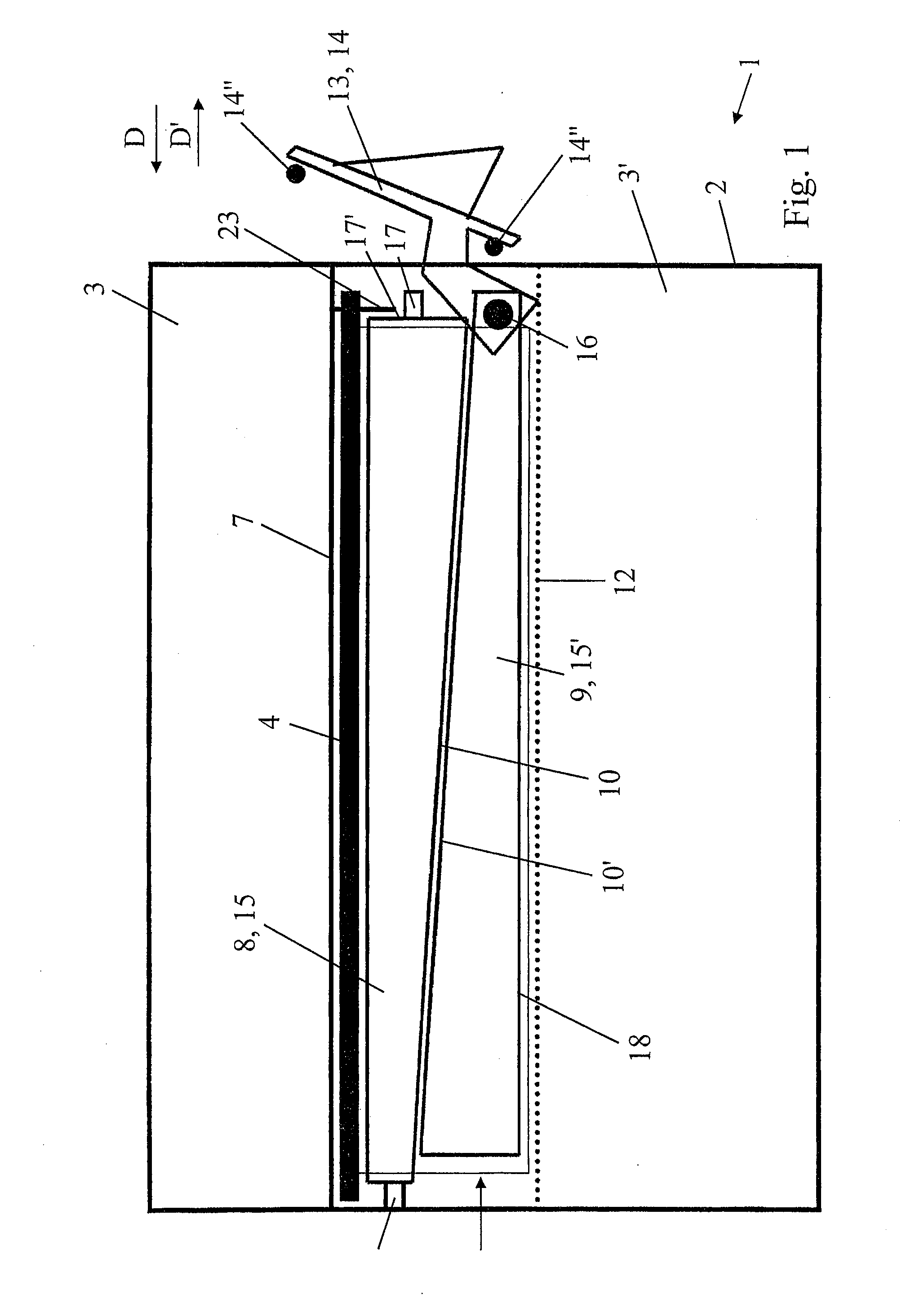 Drawer air-filter device and inlet assembly having such a device