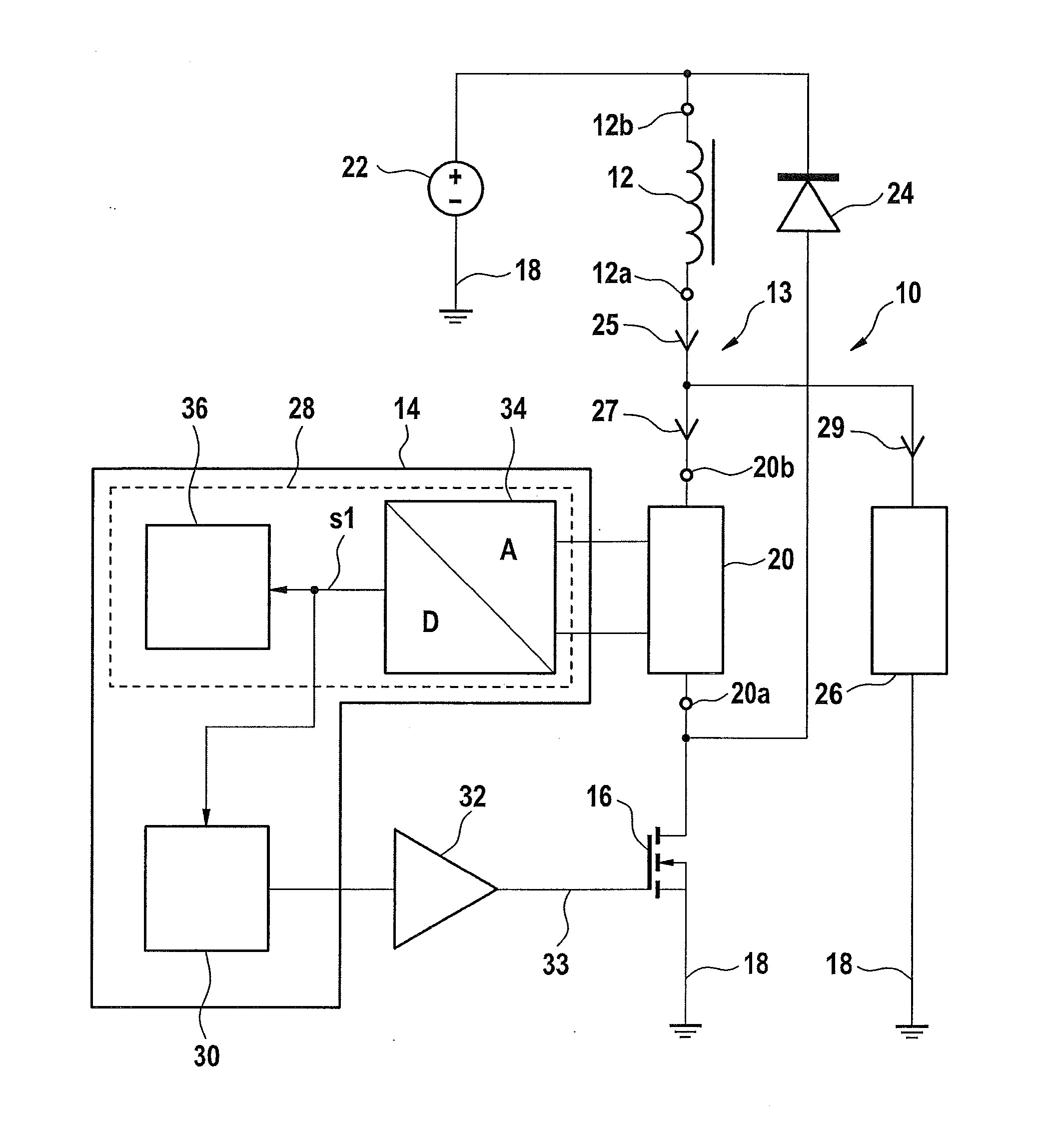 Device for monitoring an operation of an inductive element