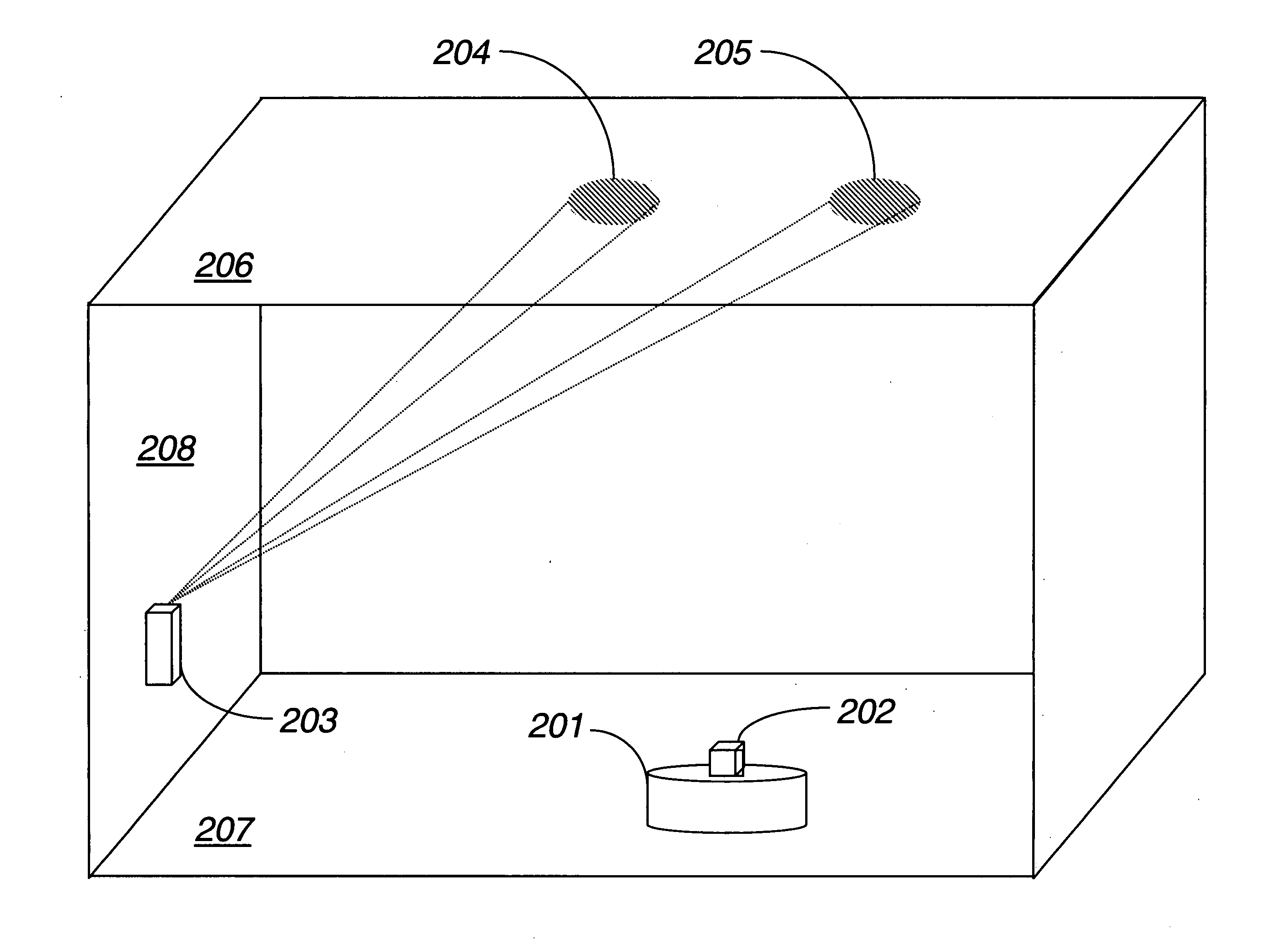 Sensing device and method for measuring position and orientation relative to multiple light sources