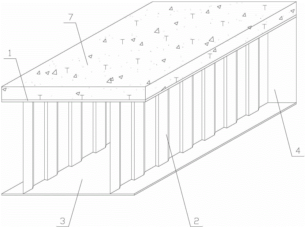 Simply supported box girder with corrugated steel web and steel-concrete composite structure